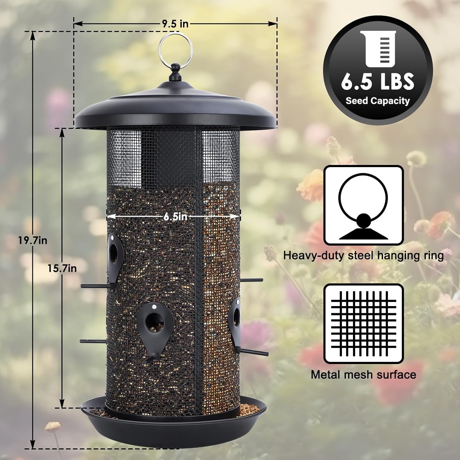 Gtongoko Bird Feeders for Outdoors, All Metal Mesh Tube Bird Feeder | Up to 10 LB Large Capacity Hanging Bird Feeder with Dual Seed Compartments