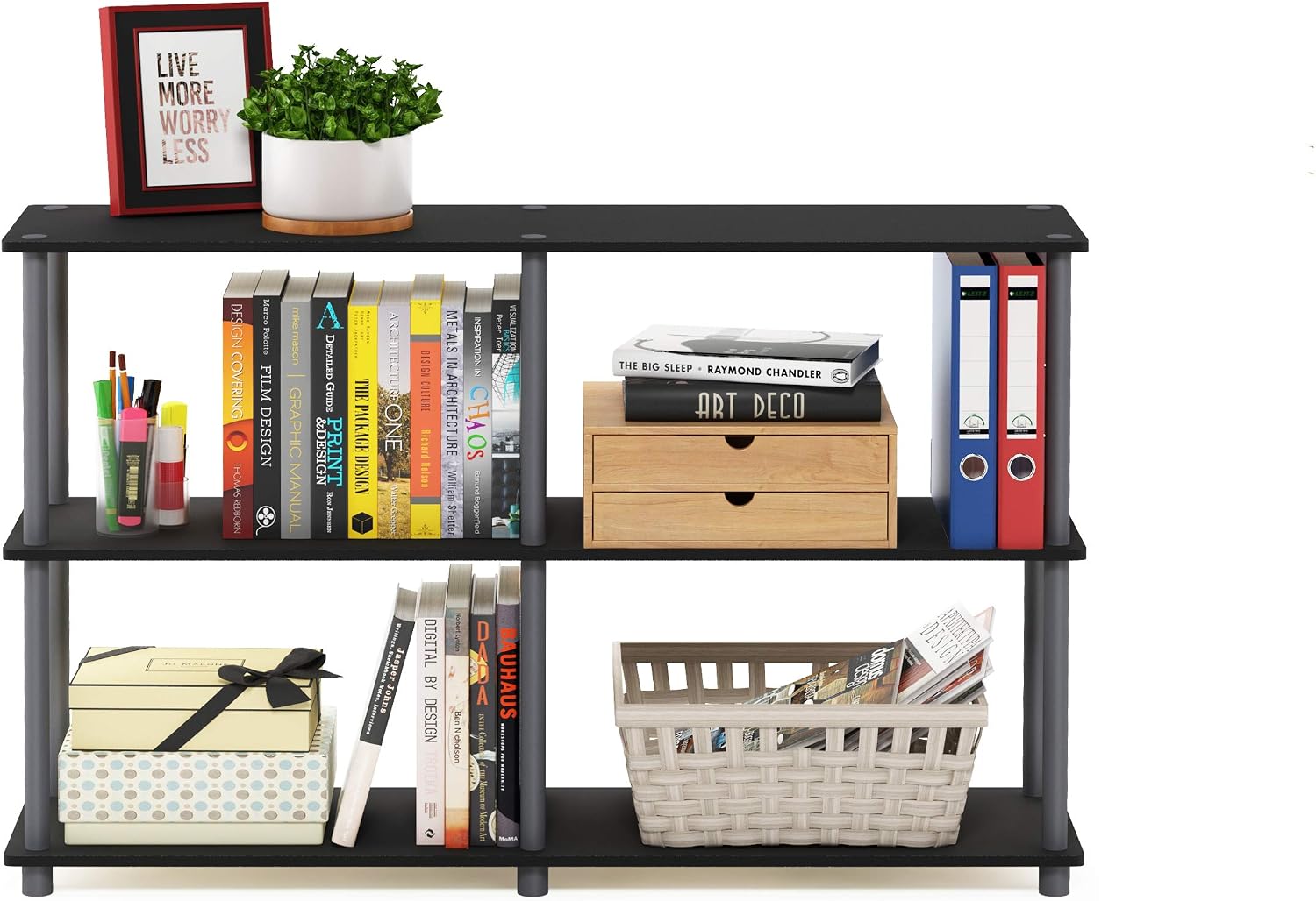 Furinno TURN-N-TUBE Storage Shelves, 3-Tier 47.4 Wide Book Shelf, Corner Shelf, Toolless Open Shelves, for Organization and Storage, Living Room, Garage, Home Office, Black