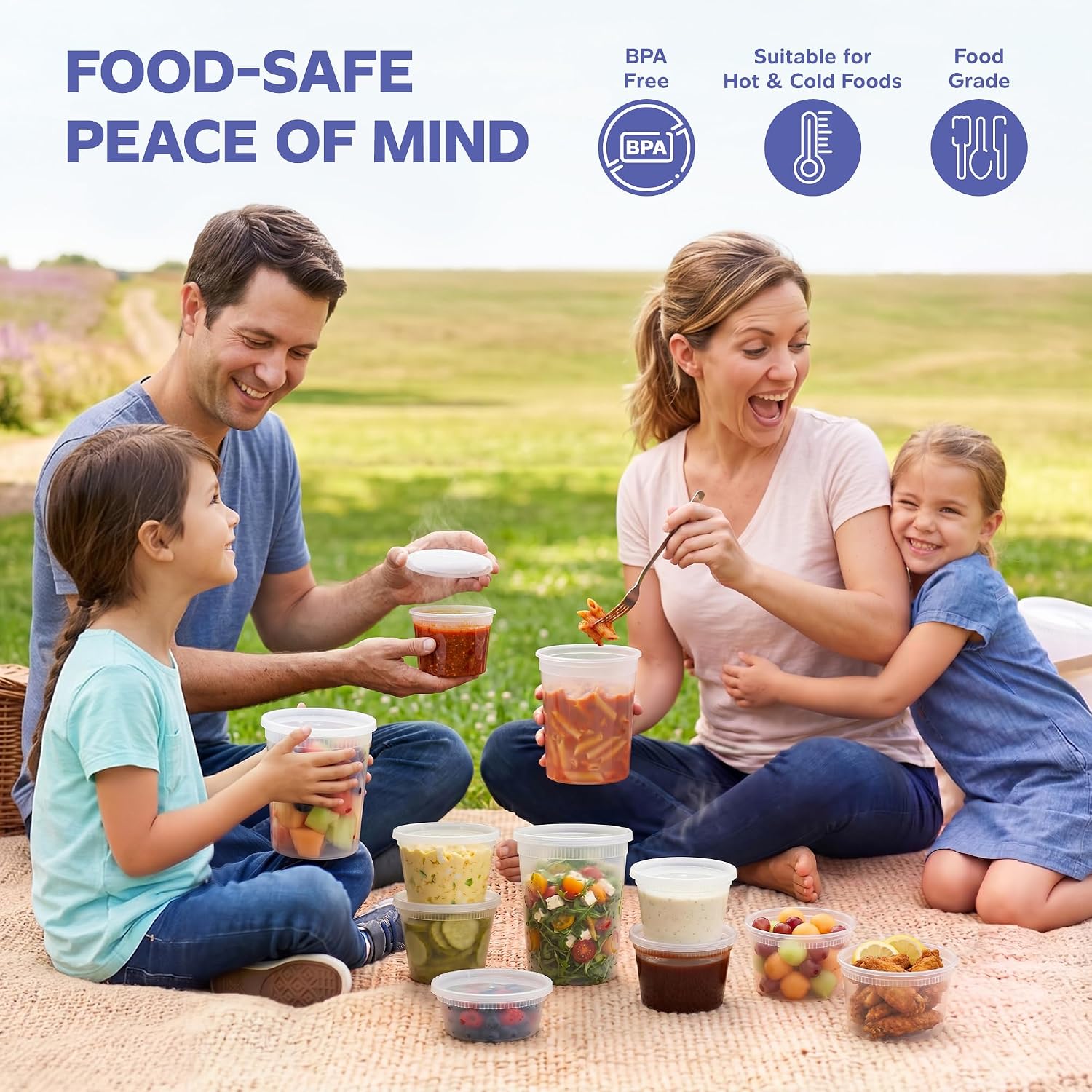 GUSTO 32 oz Plastic Deli Containers with Lids [24 Sets] Food Storage | Microwave, Dishwasher & Freezer Safe, Disposable or Reusable, BPA Free, Leak-Proof, Soups, Takeout, Meal Prep & Leftovers