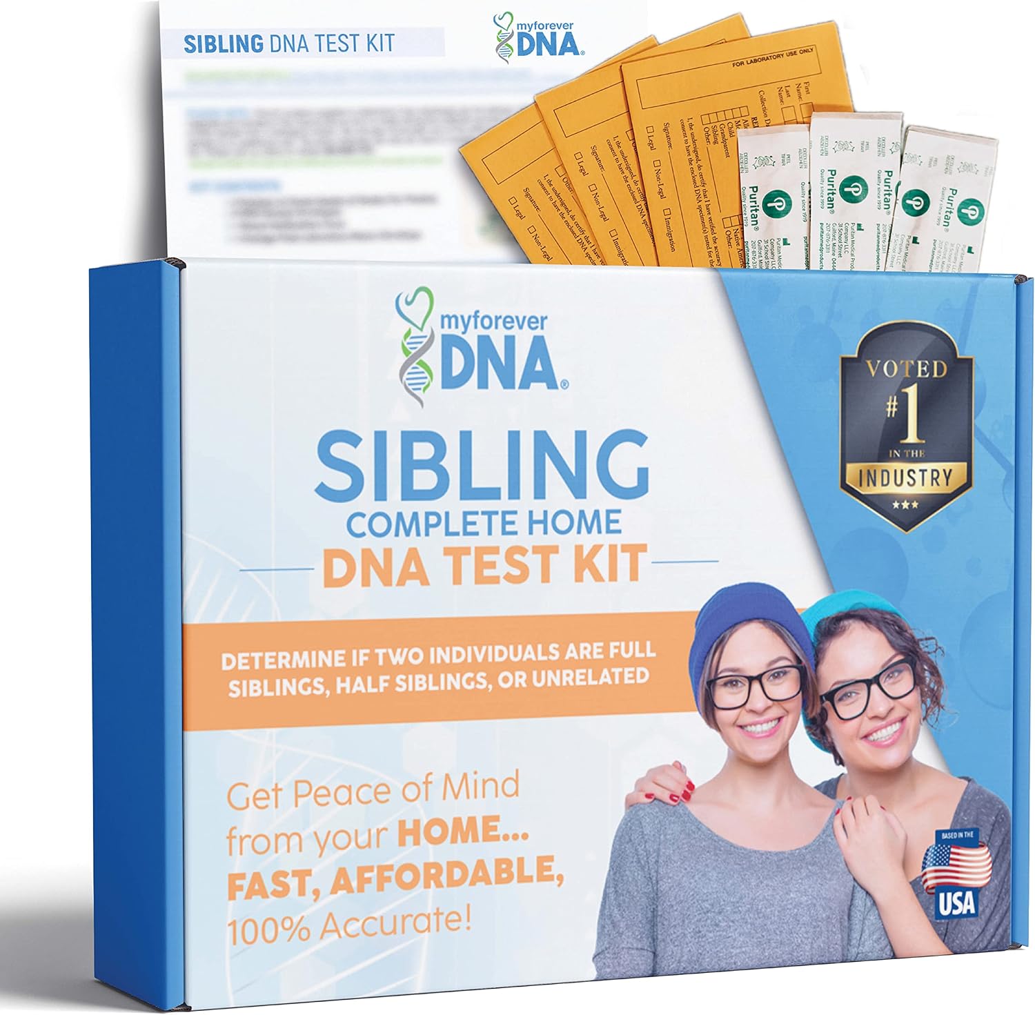 My Forever DNA® Sibling DNA Collection Kit | 46 DNA Markers | At-Home Sample Collection | Full or Half Sibling Relationship Analysis | Private &