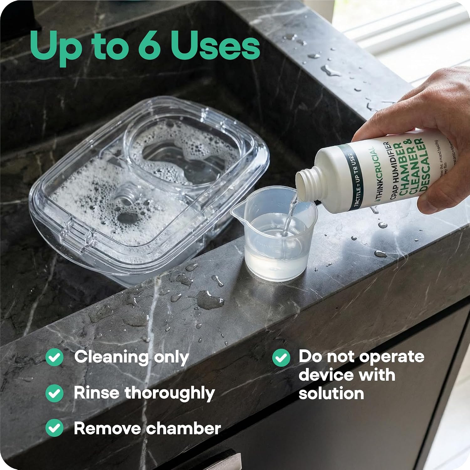 Think Crucial 6x Uses CPAP Cleaner & Descaler for Humidifier Chambers – Super Concentrated Cleaning Descaling Solution for CPAP Water Tanks –