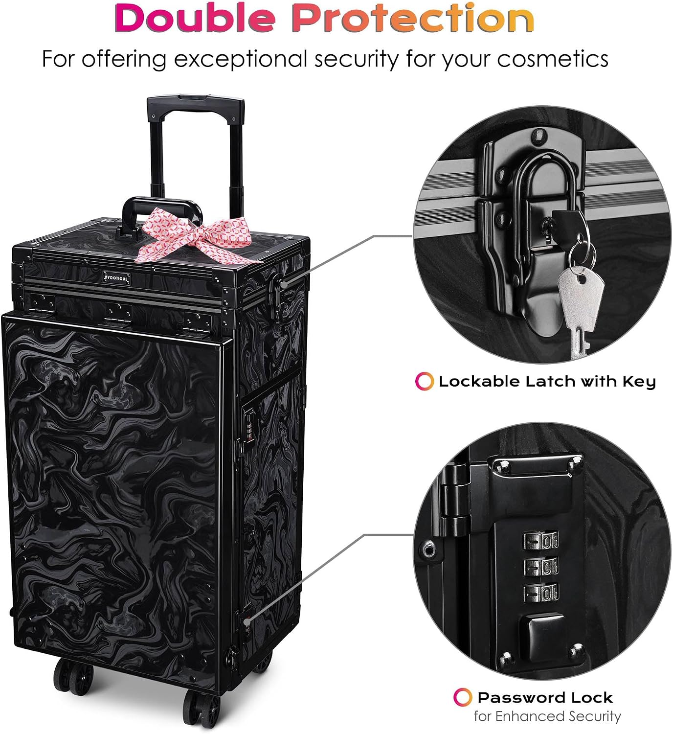 BYOOTIQUE Portable Nail Desk with 4 Storage Drawer Rolling Manicure Table