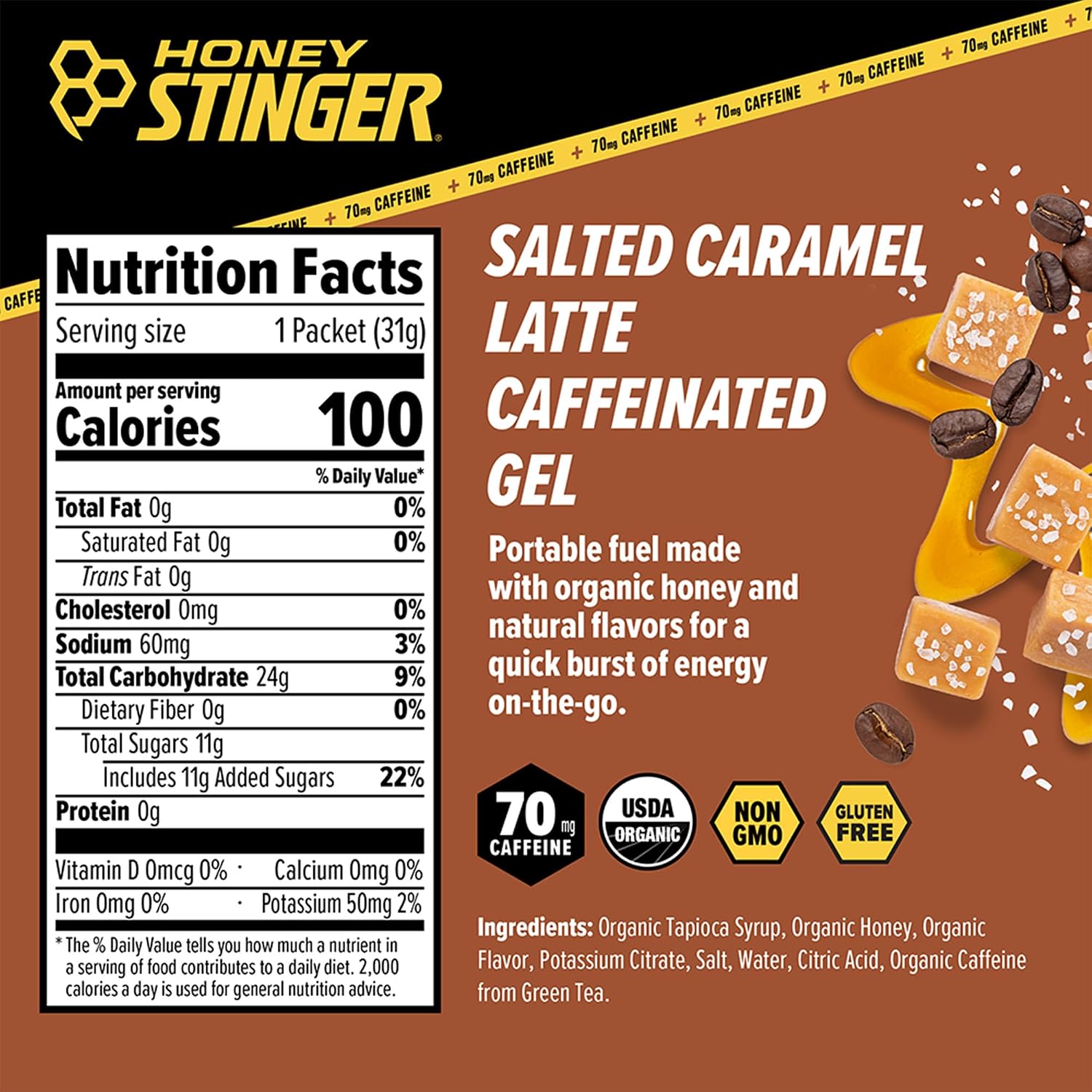 Honey Stinger Gold Energy Gel, Gluten Free & Caffeine Free, for Exercise, Running and Performance, Sports Nutrition for Home & Gym, Pre and Mid Workout, 24 Pack, 26.4 Ounce | sports-nutrition-endurance-and-energy-chews