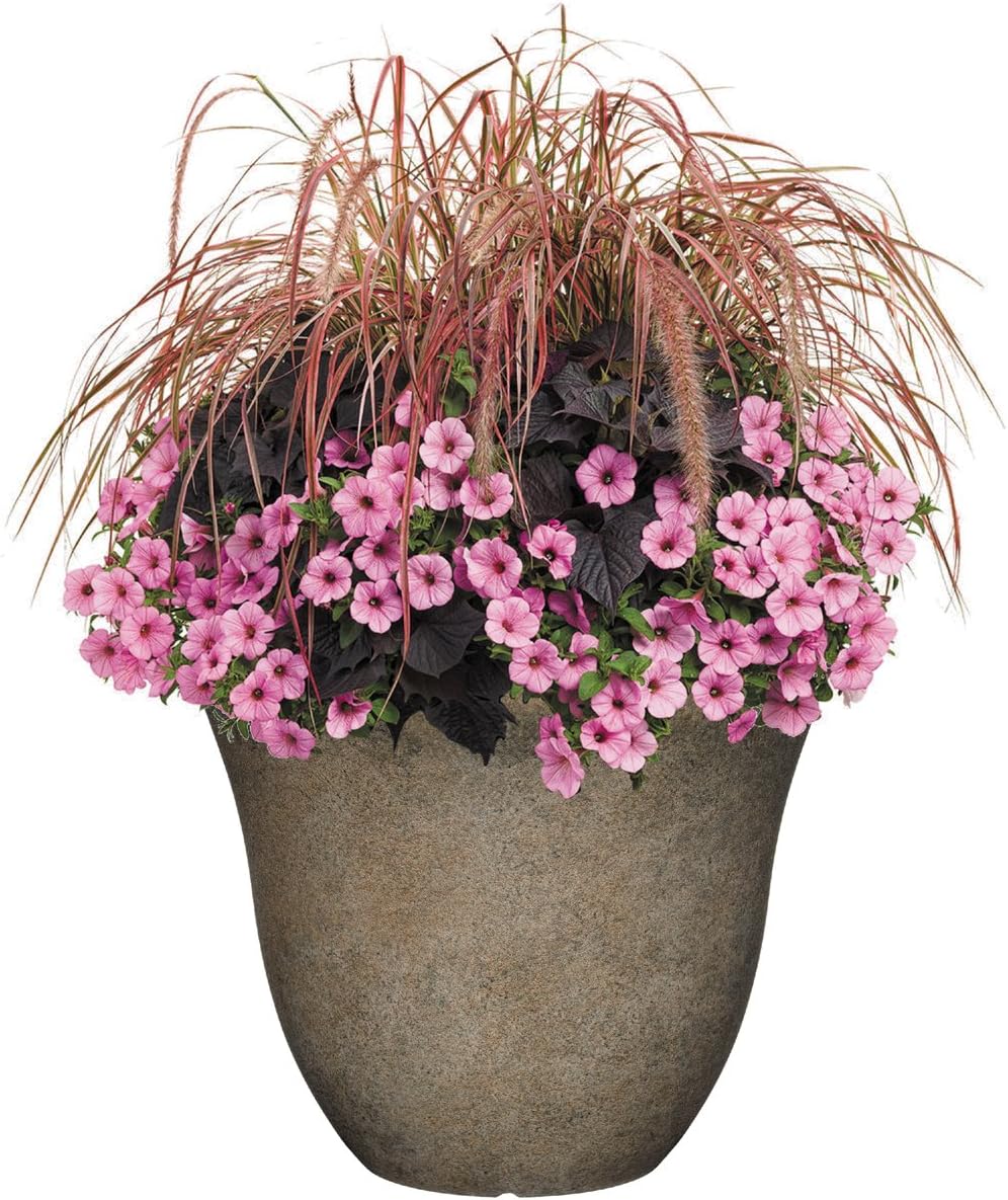 Honeysuckle Resin Planter, Durable Garden Pot, 15" Fossil | Hand-Painted Finish Plant Pots, Lightweight Indoor Outdoor Planter, UV-Resistant, Great for Patio, Home & Garden Decor Accent