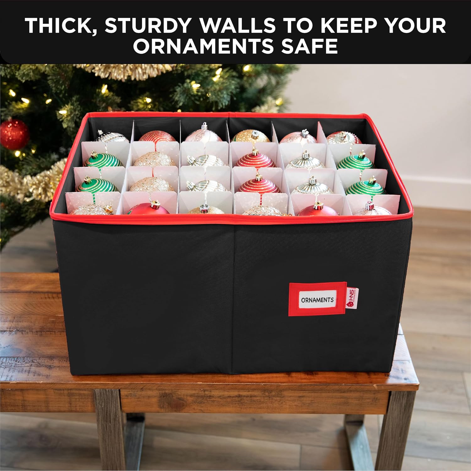 Christmas Ornament Storage Container with Dividers - Box Stores Up to 54 Ornaments, Zippered, Convenient, Adjustable