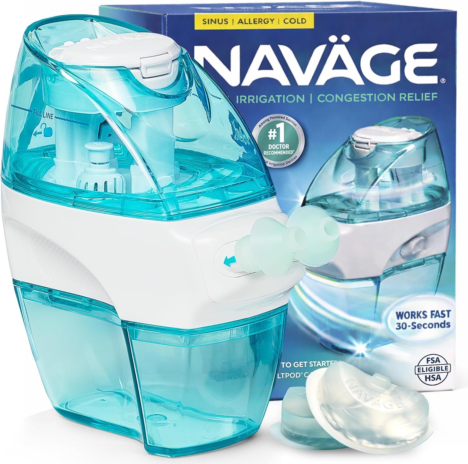 NAVAGE® Deluxe Bundle: Nose Cleaner, 30 SaltPods, Caddy, Black Bag | Deluxe Set: Powered Nose Sinus Cleaner, Storage Caddy, Batteries & Matching Black Travel Bag for Congestion & Sinus Relief
