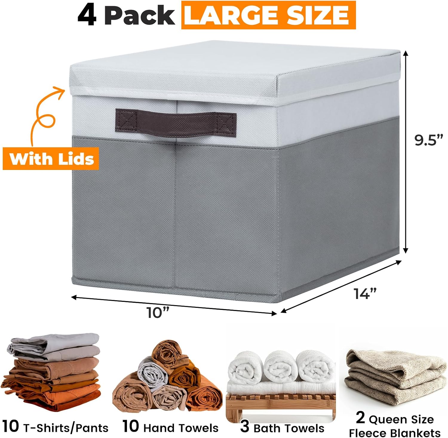 Large Closet Storage Baskets Bins with Lids 4 Pack, Storage Baskets for Organizing Shelves Nursery Bedroom