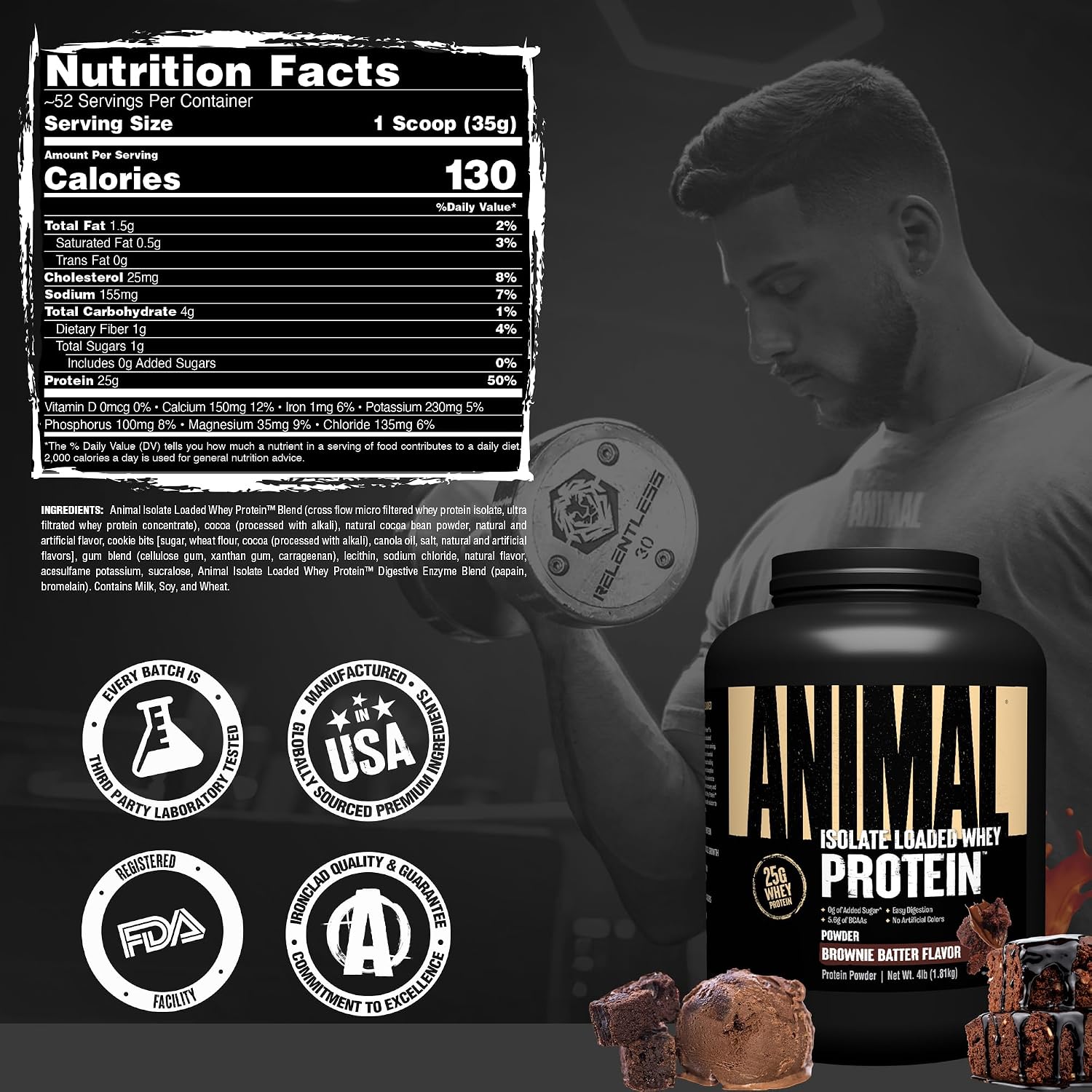 Animal Whey Isolate Protein Powder - Loaded for Pre & Post Workout Muscle Builder and Recovery with Digestive Enzymes for Men & Women - 25g Protein, Great Taste, Low Sugar - Chocolate 2 lbs