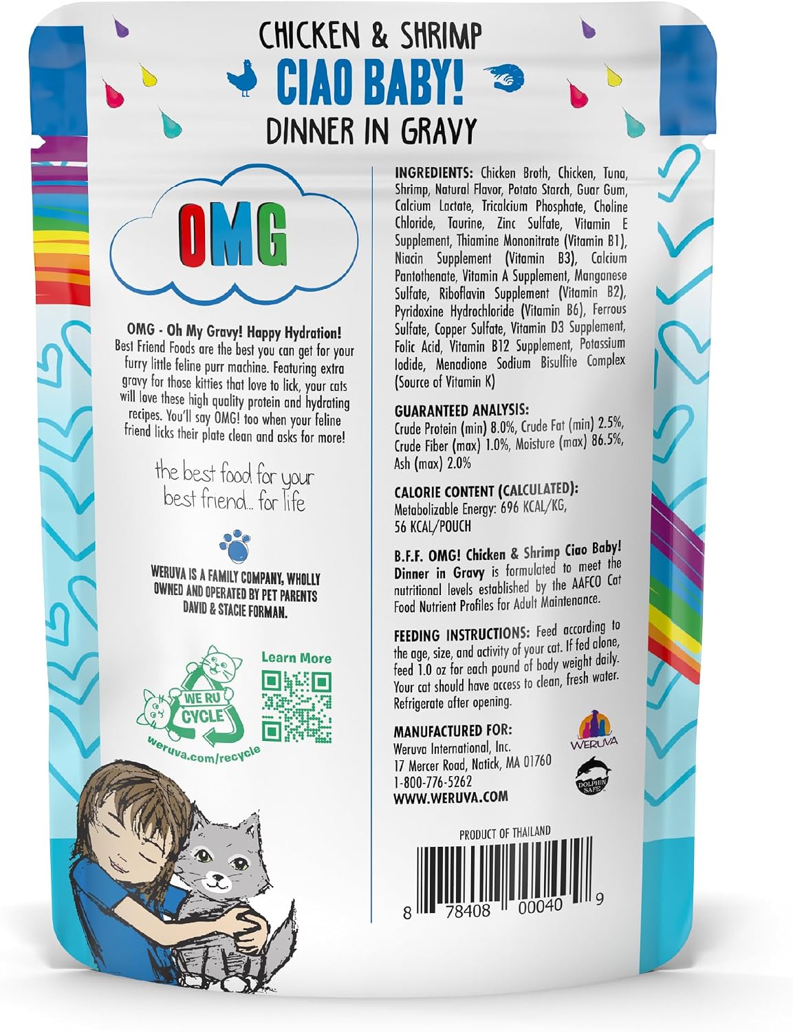 Weruva B.F.F. OMG - Best Feline Friend Oh My Gravy!, Tuna & Salmon Sweet Cheeks with Tuna & Salmon in Gravy Cat Food, 3oz Pouch (Pack of 12)