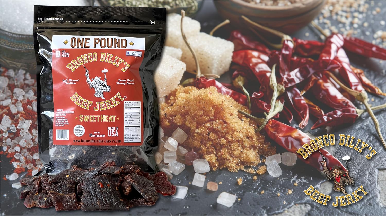 Bronco Billy's Beef Jerky Hickory Smoked Old Country Half Pound Resealable Bag