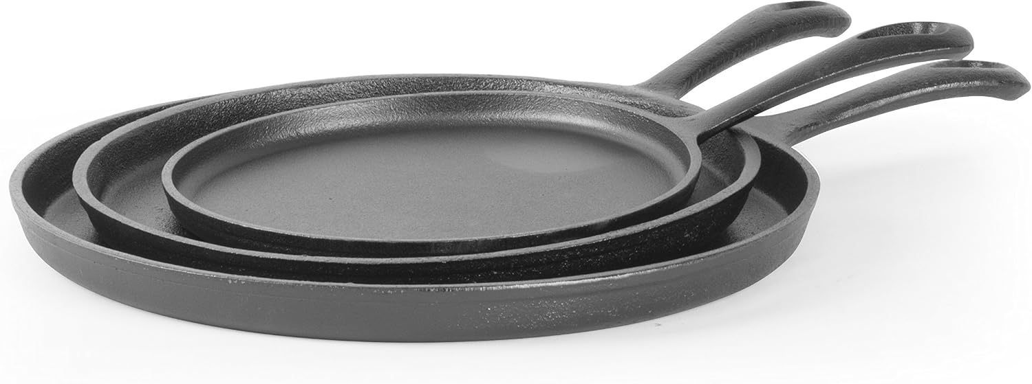 Commercial CHEF 10.5-Inch Cast Iron Round Griddle, Pre-Seasoned, CHFL911