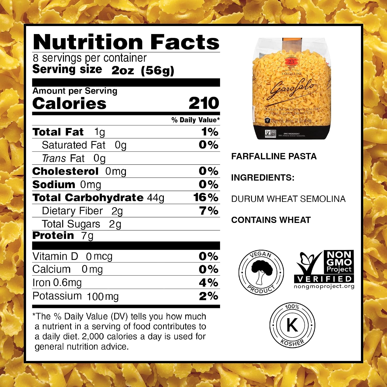 Garofalo - Premium Durum Wheat Semolina Farfalline Pasta, Italian Made, Bronze-Drawn, Al-Dente, One-Ingredient Pasta (2 pack)