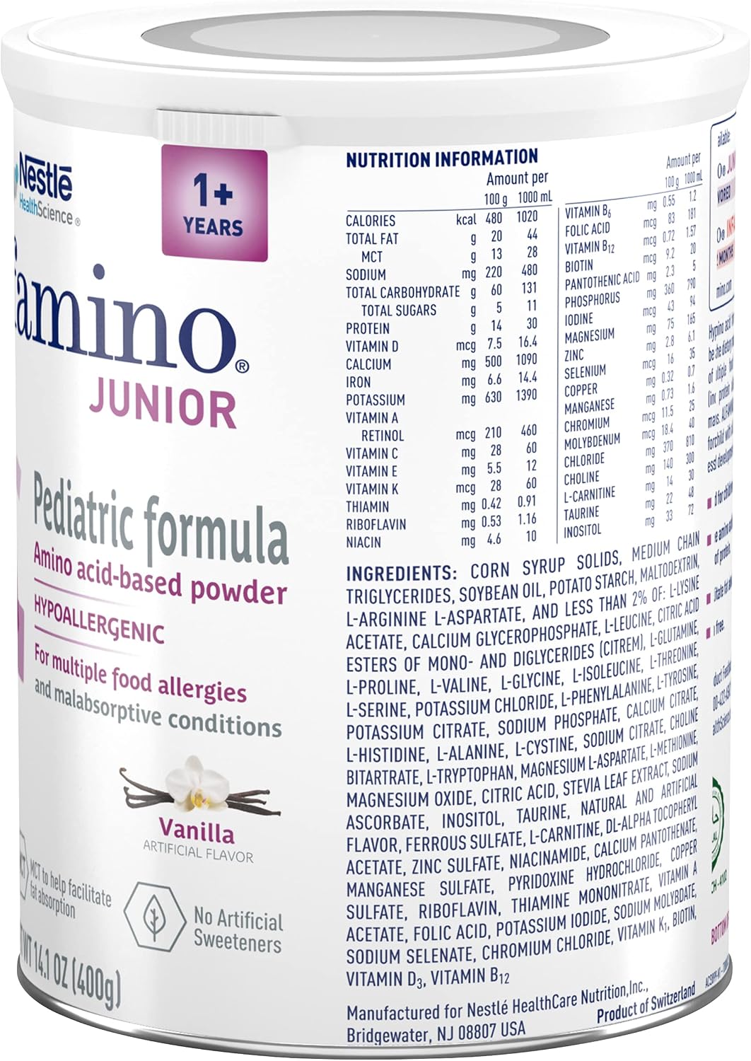 Alfamino Junior Pediatric Formula, Hypoallergenic Amino Acid Based Formula, for Children with Multiple Food Allergies, 1-13 Years, Unflavored, 14.1 Ounce (Pack of 1) | Hypoallergenic For Children with Multiple Food Allergies, 1-13 Years, 14.1 oz (Pack of…