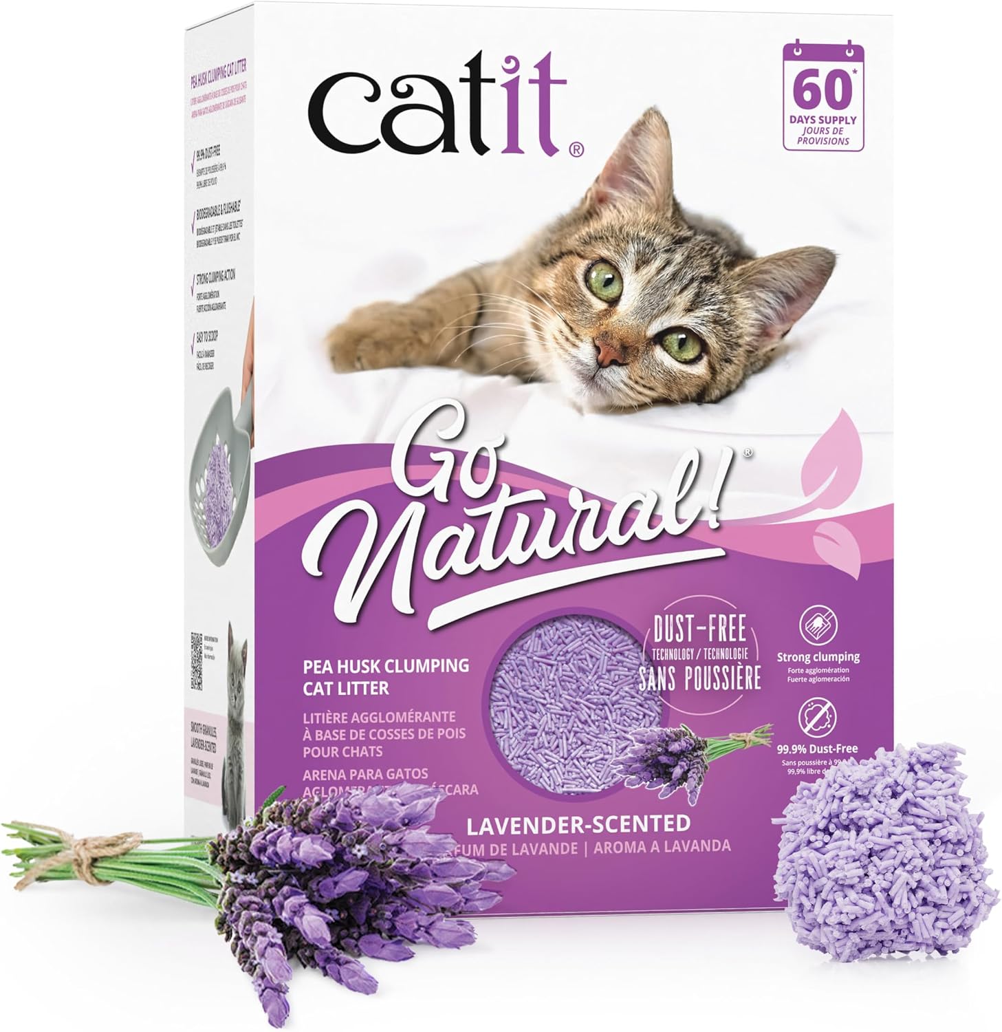 Catit Go Natural Pea Husk Clumping Cat Litter, 12.3 lb, Lavender Scented
