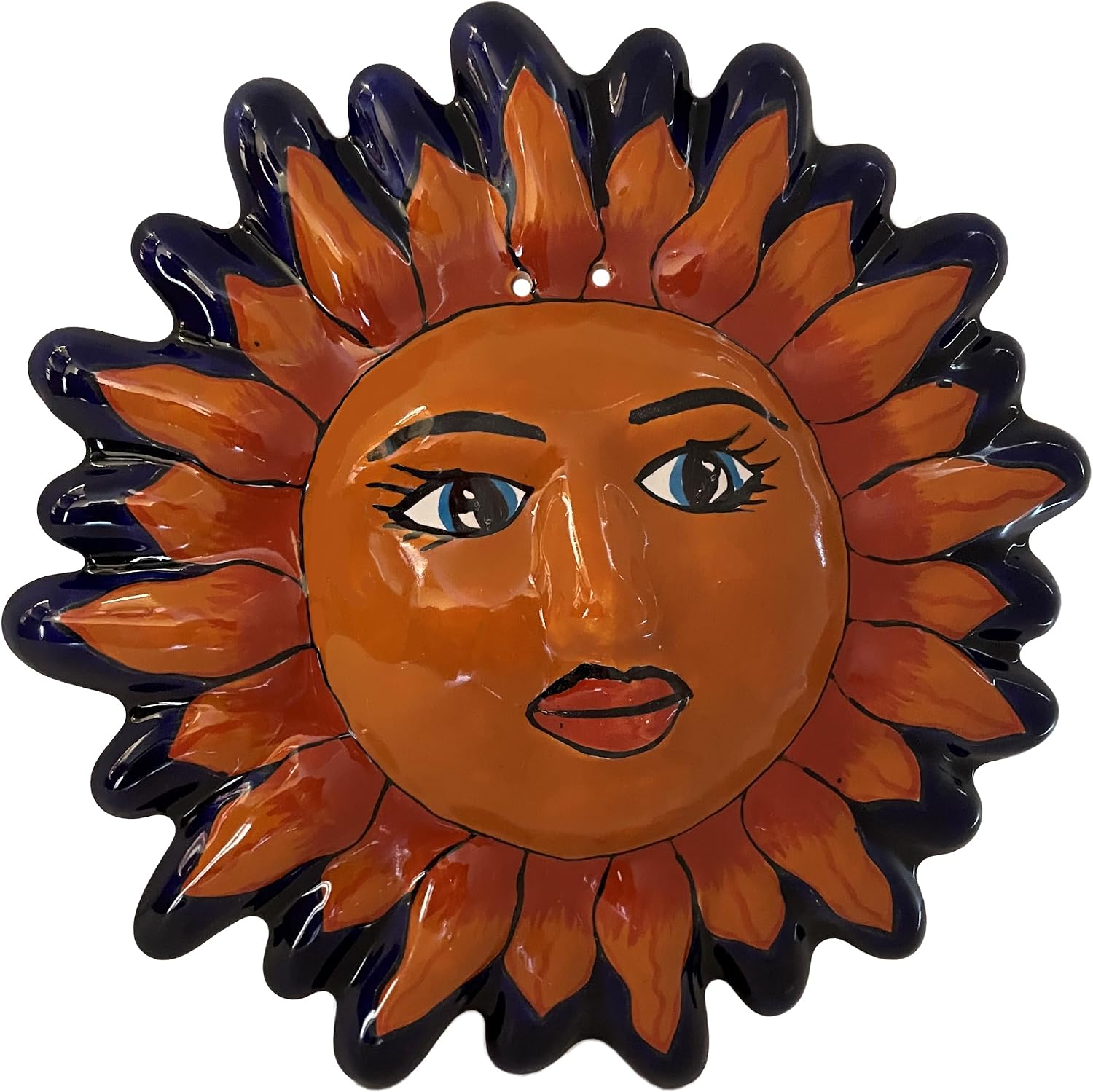 Fine Crafts Imports Talavera Ceramic Sun Face Wall Sculpture, Orange, Ceramic, 12" Diameter