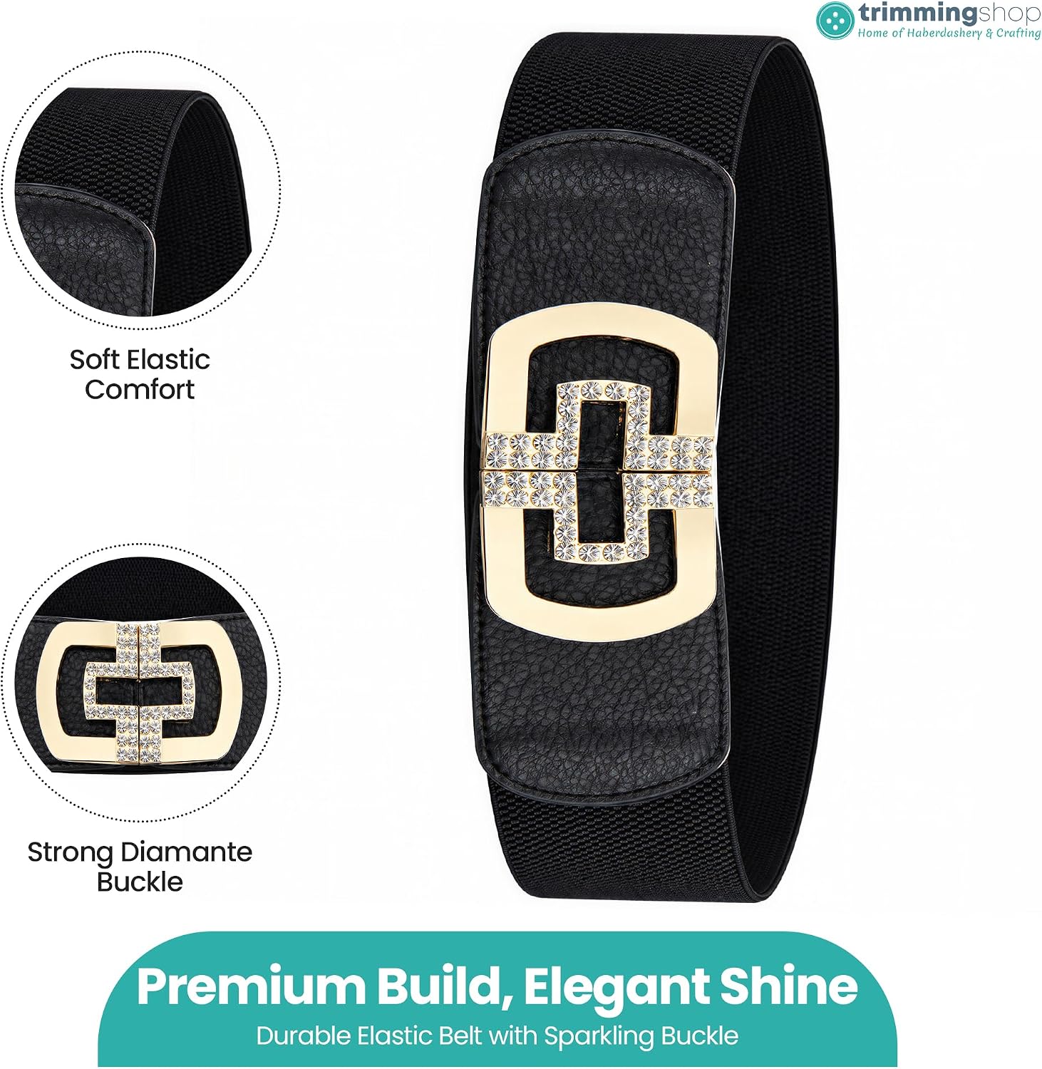 Trimming Shop Women's 60mm Elastic Waist Diamond Embellishment Belt Buckle