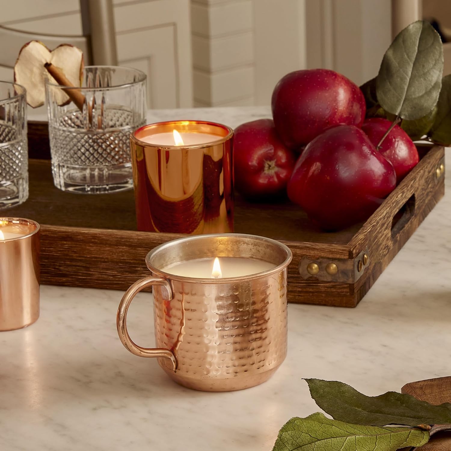 Thymes Simmered Cider Copper Candle - Warm & Spicy Apple Scented Candles for Home - Notes of Apple, Clove, and Cardamom - Luxury Gifts for Women - Fall Decor - 3 Wick (Copper Pot, 18 oz)