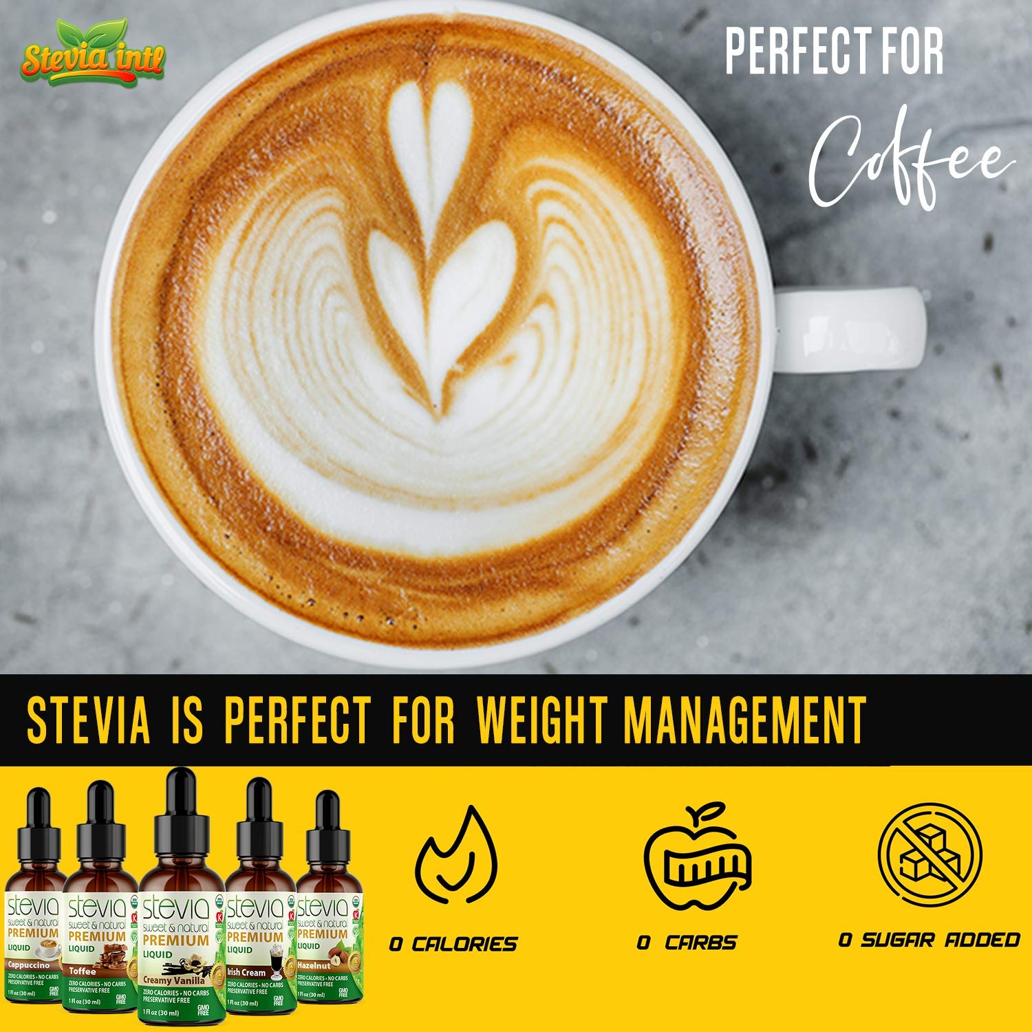 Stevia Intl - (Pack of 5) Coffee Lovers Bundle with 5 Flavors. Stevia Liquid Drops. All Naturally Sweet, Non-Bitter, No Sugar Added, 0 Carb, 0 Calorie
