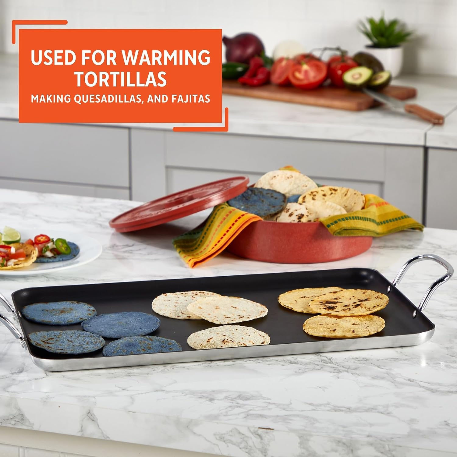 Imusa Double Burner Griddle Non-Stick 20-Inch, Black | Nonstick Coated Surface, Dual Side Handles, Ideal for Breakfast Foods, Perfect for Gatherings