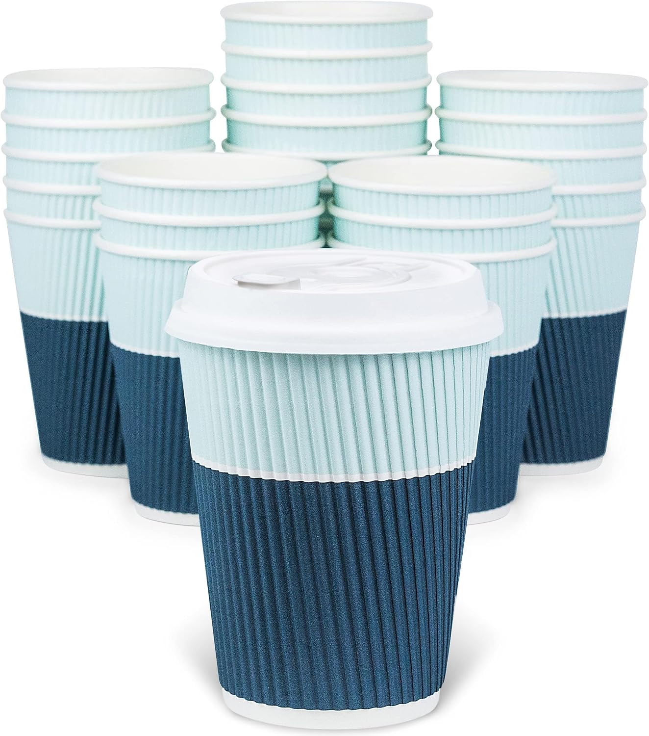 Disposable Coffee Cups With Lids - (80 set) 12 oz Paper To Go Coffee Cups With Resealable Lids Prevent Leaks! Travel Insulated Hot Beverage Drink Cup. Will Not Bend With Heat or Burn Fingers