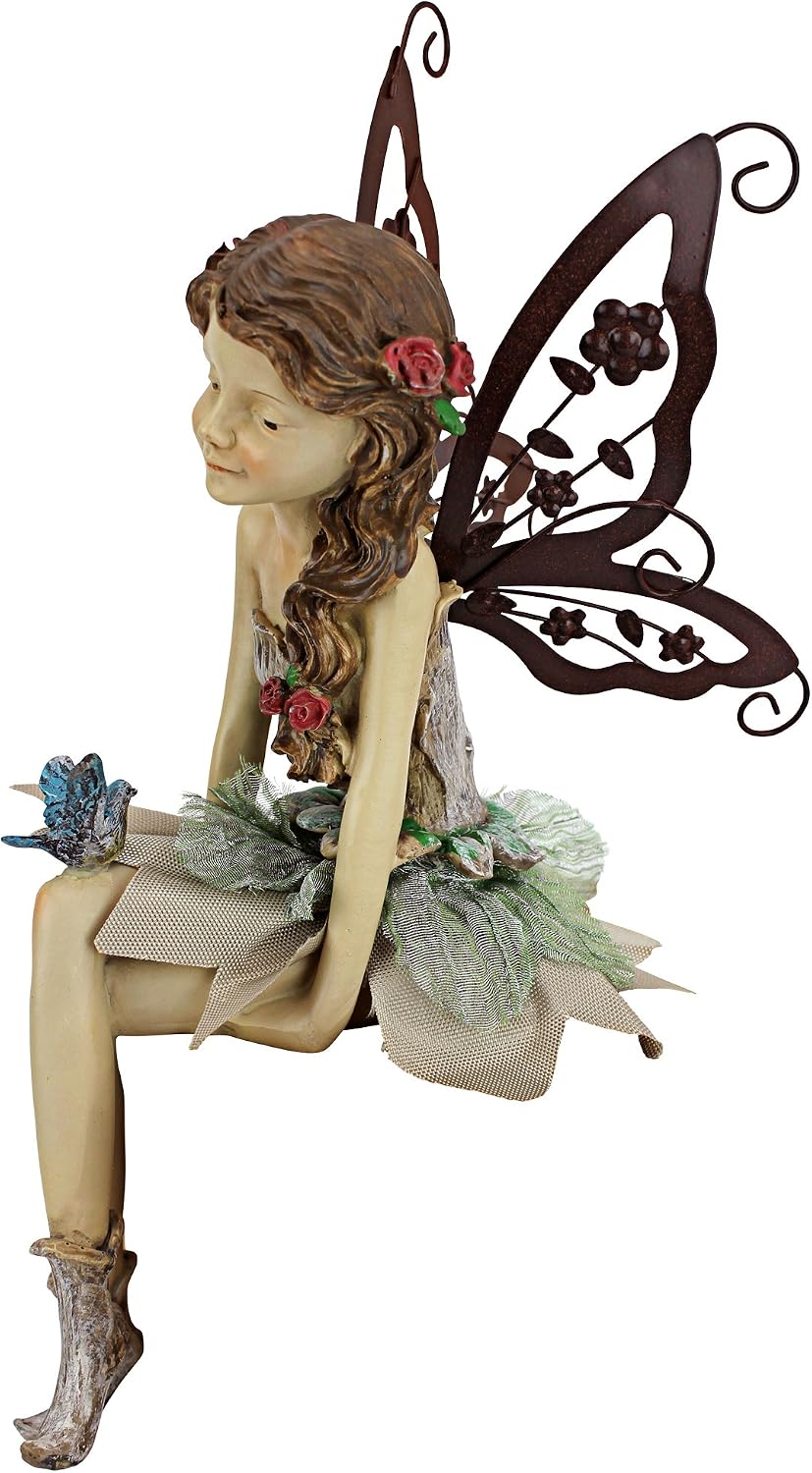 Design Toscano KY71004 Fiona The Flower Fairy Garden Statue, 17 Inch, Antique Stone