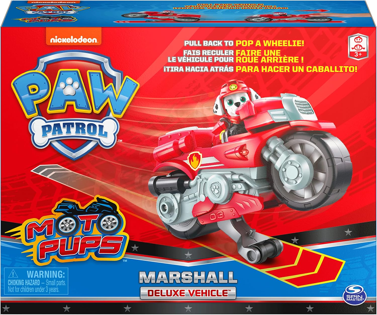 PAW Patrol, Moto Pups Wildcat’s Deluxe Pull Back Motorcycle Vehicle with Wheelie Feature and Toy Figure