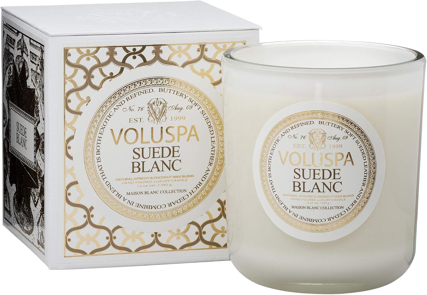 Voluspa Suede Blanc Classic Maison Candle, 100 Hour 12 oz