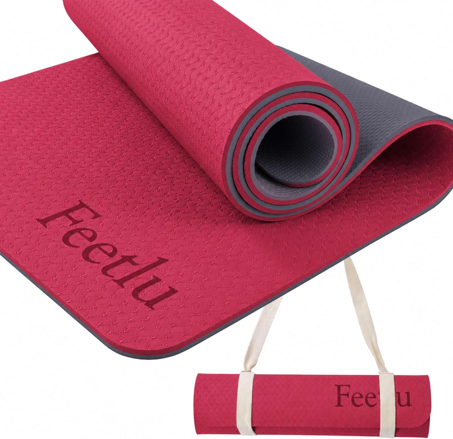 Extra Thick Yoga Mat with Carry Strap, 10mm Non-Slip Exercise Mat, 72 x 24 Inch Cushioned Workout Mat for Yoga, Pilates, Stretching & Floor Exercises