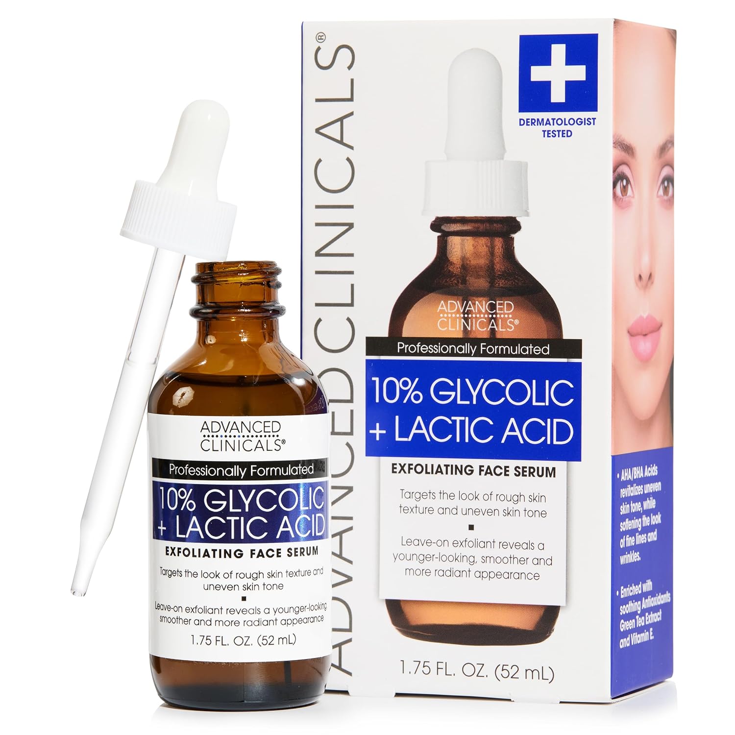 Advanced Clinicals Brightening Vitamin C Serum For Face With Glycolic Acid + Lactic Acid | Vitamin C Eye Serum Face Moisturizer For Improving Look Of Dark Spots & Uneven Complexion, 1.75 Fl Oz