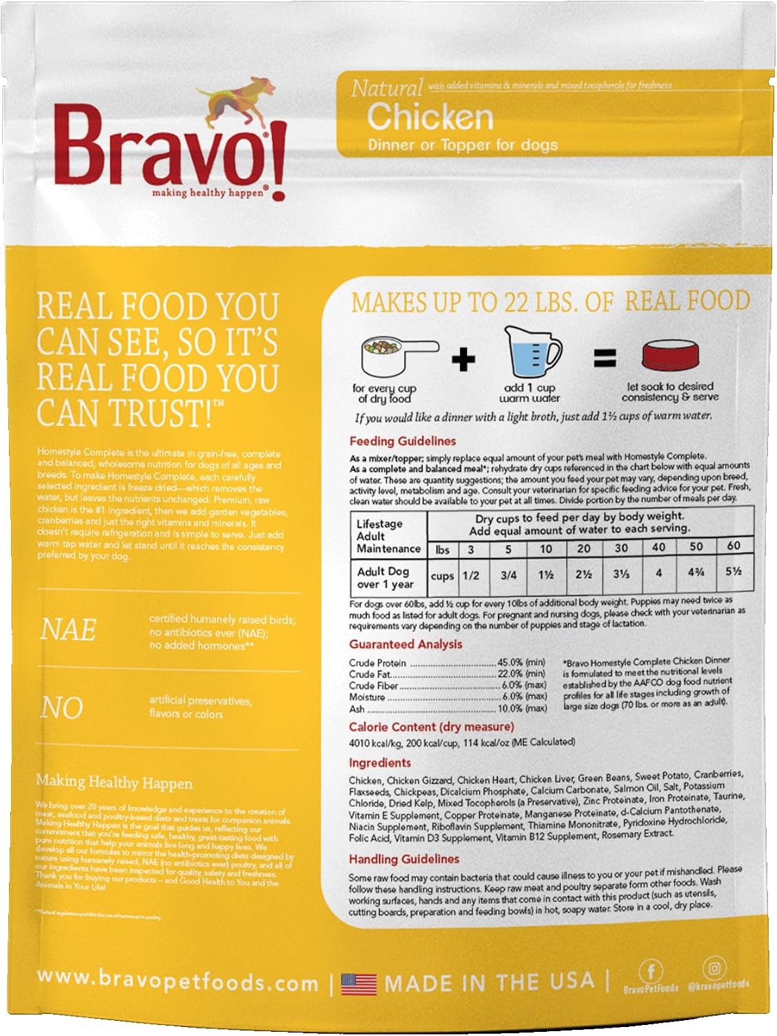 Bravo! Homestyle Complete Freeze Dried Raw Dog Food, Beef, 2 Pounds | Whole Food Ingredients, Rehydrate with Water for Up To 9 Pounds of Food, Use as Meal or Food Topper, Grain Free, Gluten Free