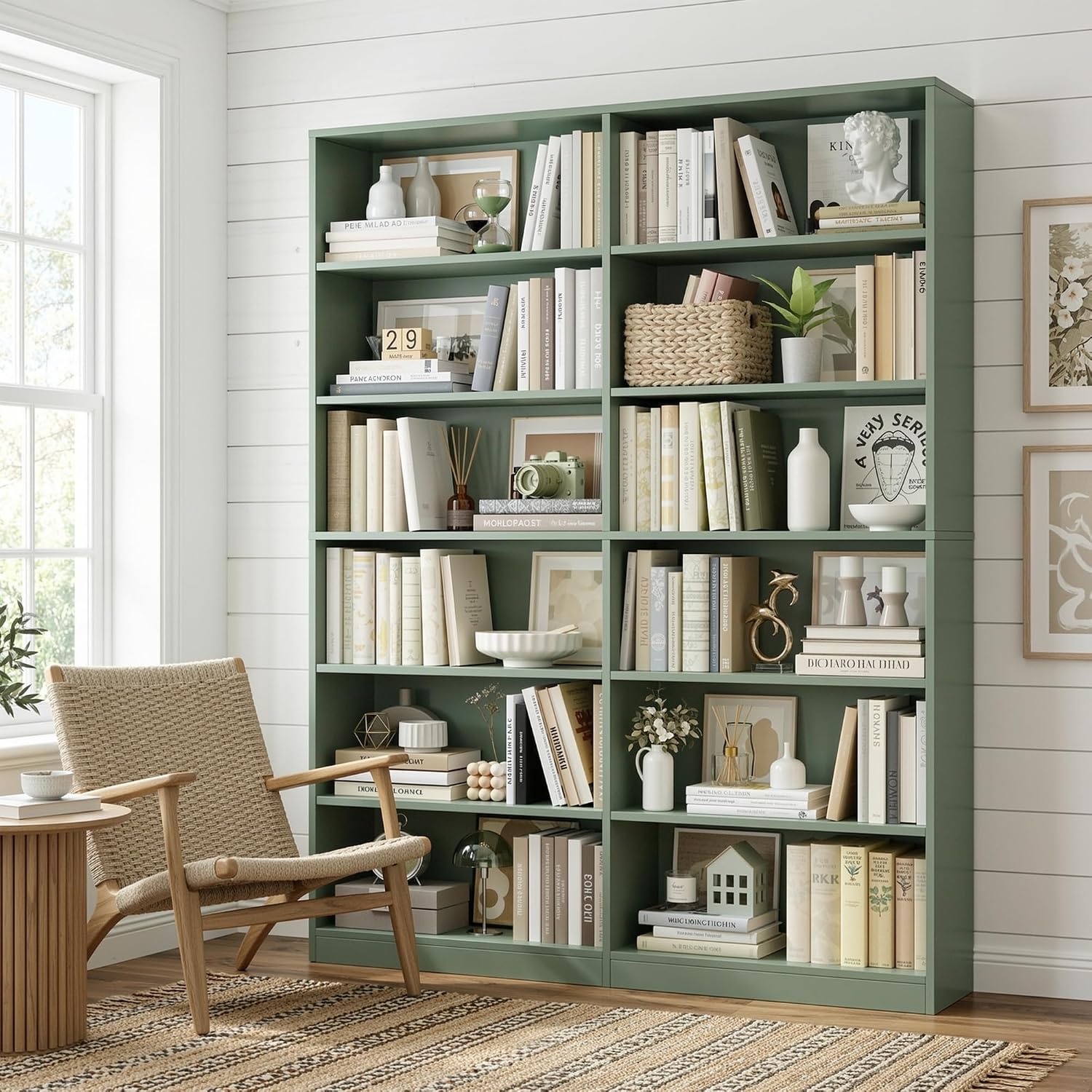 Bookshelf Tall Bookcase, 6-Tier Double Wide Bookshelves, White | Freestanding Display Storage Shelves, Tall and Large Book Shelves for Home Decor Bedroom, Living Room, Home Office, Library