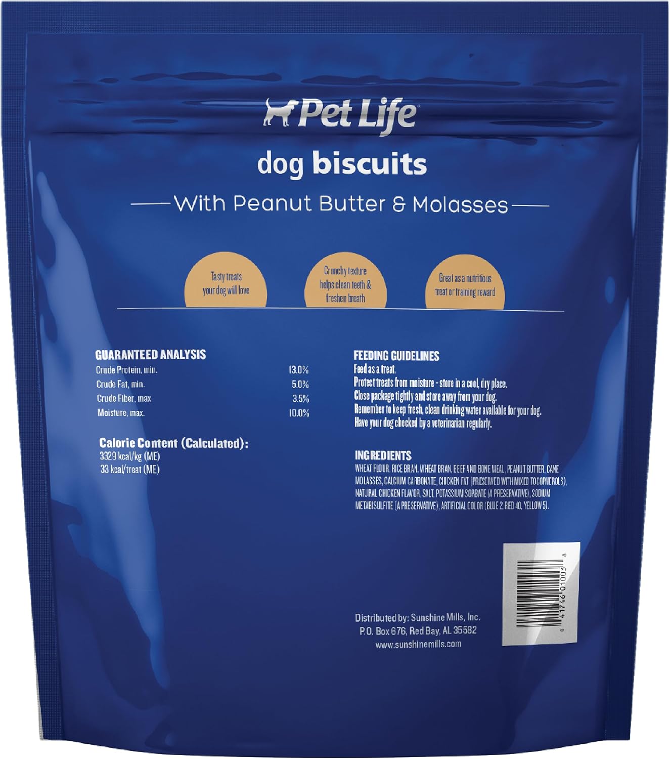 Pet Life Biscuits with Peanut Butter and Molasses Crunchy Dog Treats, 4lb