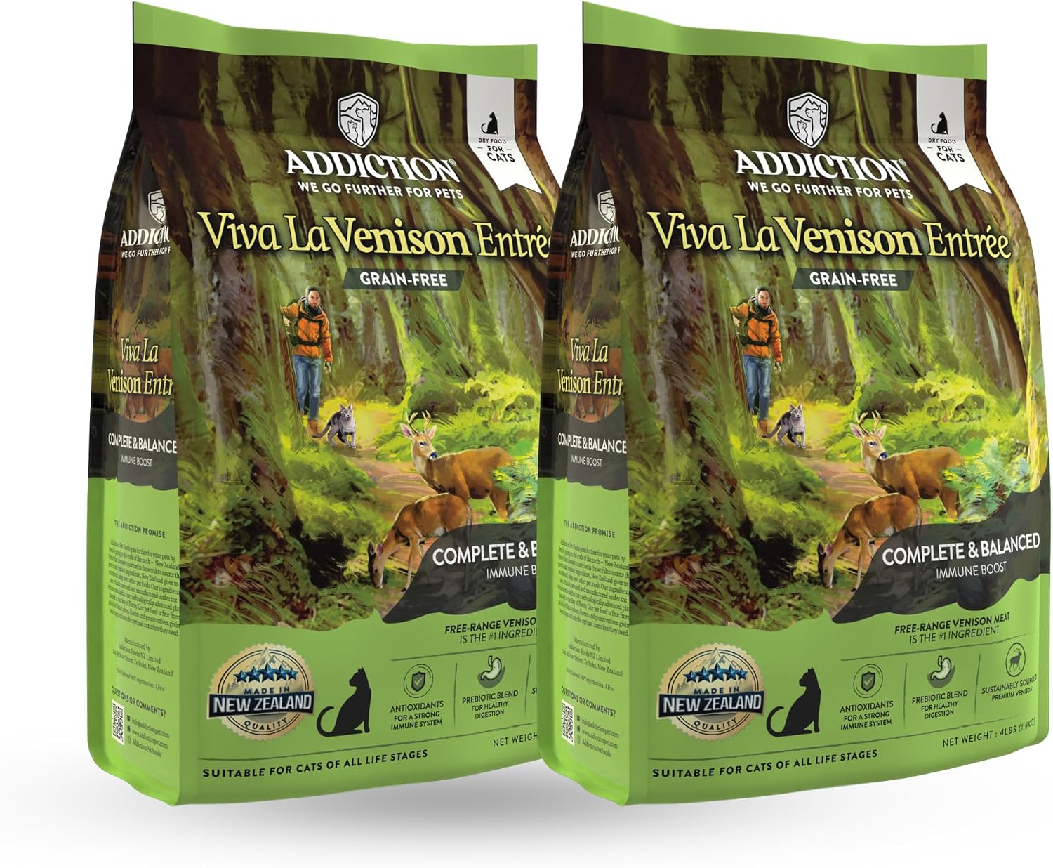 Addiction Viva La Venison Grain-Free Dry Cat Food - with Premium Venison to Support Muscle Development & Maintenance - High-Protein Recipe with Chicken & Low Carb - Made in New Zealand - 4lbs
