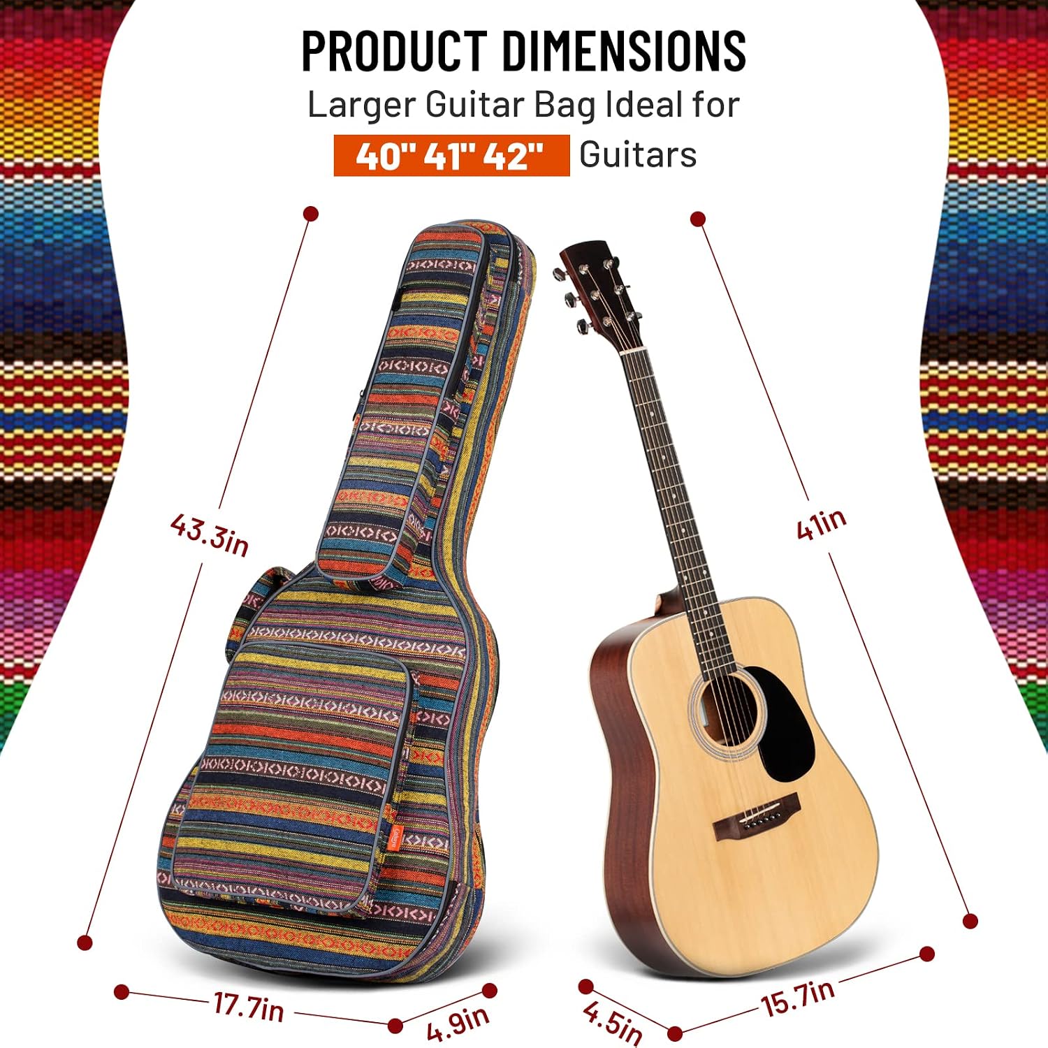 CAHAYA Acoustic Guitar Bag with Neck Cradle Bohemian Vintage Guitar Case 0.65in Thick Sponge Padded Guitar Case for 40 41 42 In Acoustic Classical