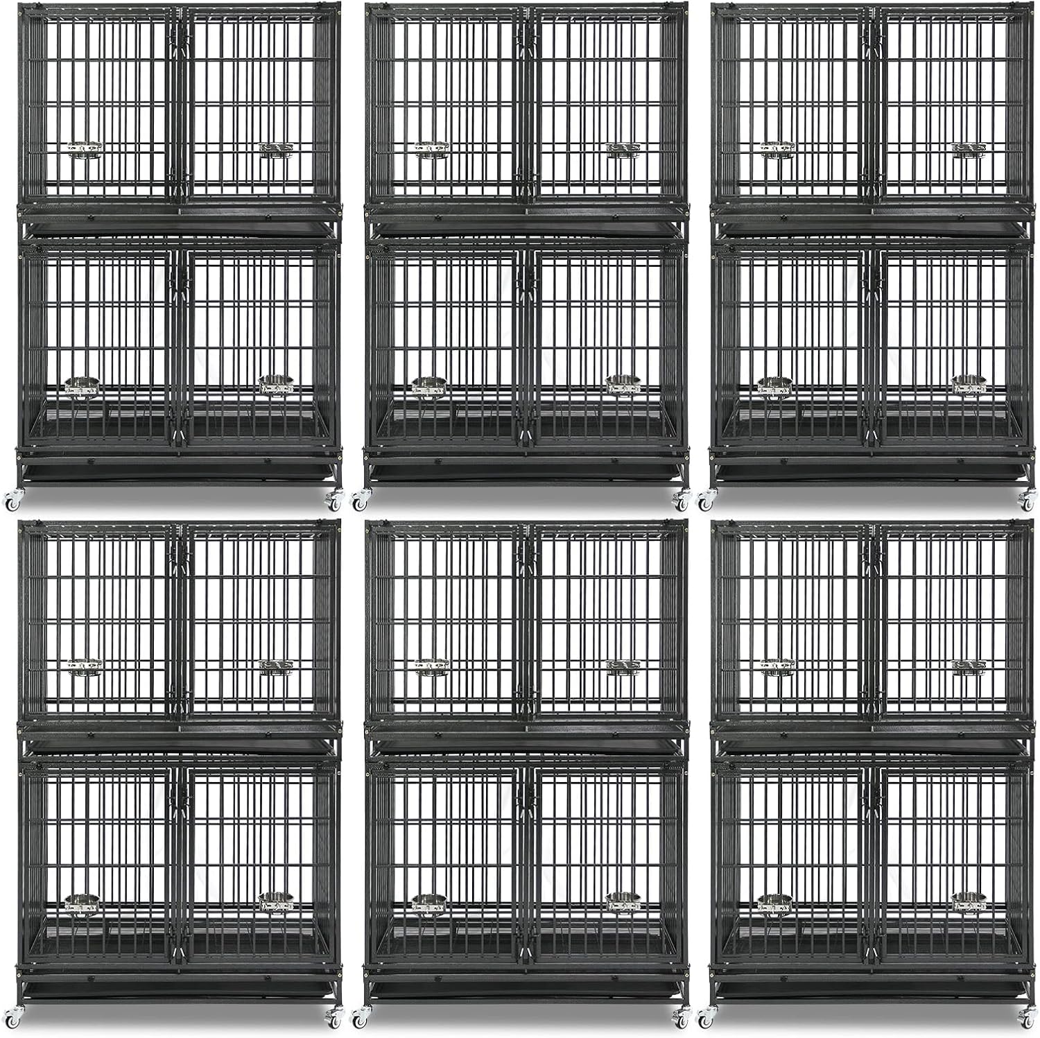Homey Pet Taller 43" Heavy Duty Double Dog Crates with Divider & Dual Door | Drop Cage for Dogs with Lockable Wheels, Bowls, Removable Tray, Top Access, Ideal for Small to Medium & Large Dogs, Breeders