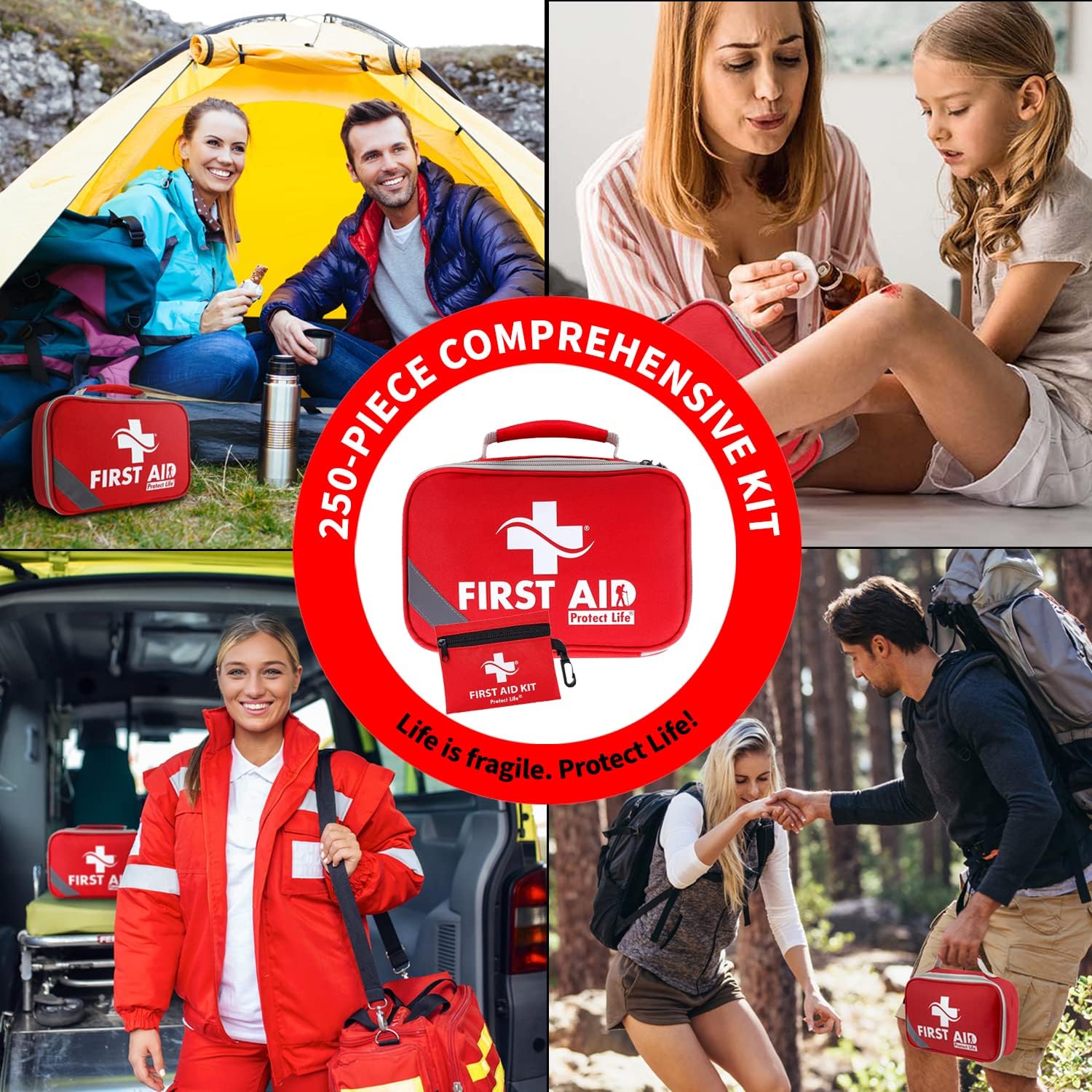 Protect Life Travel First Aid Kit for Car - Small Mini Emergency Kit, 100 Piece Waterproof First Aid Kit for Home, Camping, Boat & Hiking - Includes Emergency Blanket & First Aid Guide