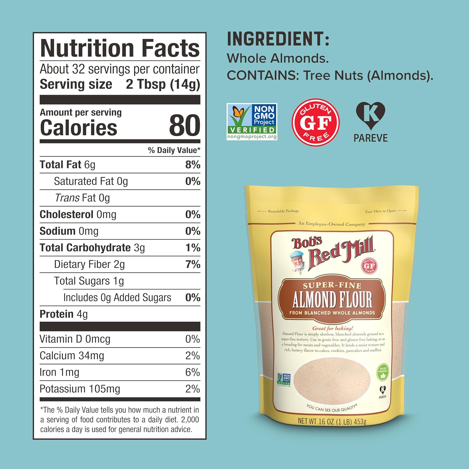 Bob's Red Mill Blanched Almond Flour, Finely Sifted - 1 Pound (Pack of 4) - Non-GMO, Gluten Free, Paleo, Vegan, Keto Friendly