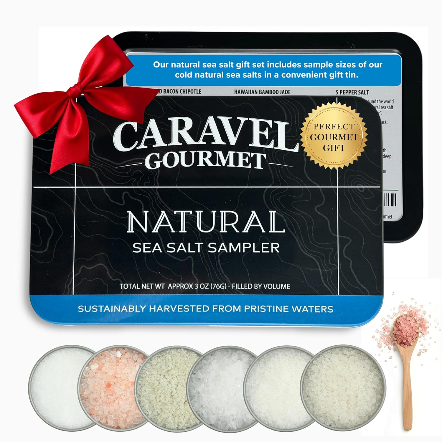 Caravel Gourmet Smoked Sea Salt Sampler, 6-Flavor Grilling Salts, 0.5 oz | Grilling & cooking salts bundle, finishing salt & spice variety pack gift for special occasions