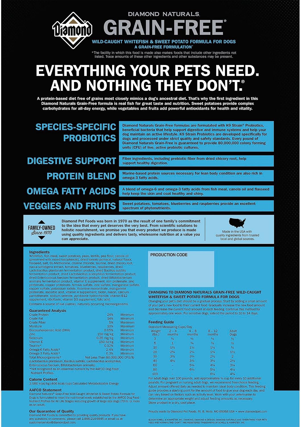 Diamond Naturals Grain-Free Dry Dog Food, Wild-Caught Whitefish, 28lb | Puppy, Adult & Senior Dogs | Wild-Caught Whitefish & Sweet Potatoes for All Day Energy | Guaranteed Probiotics