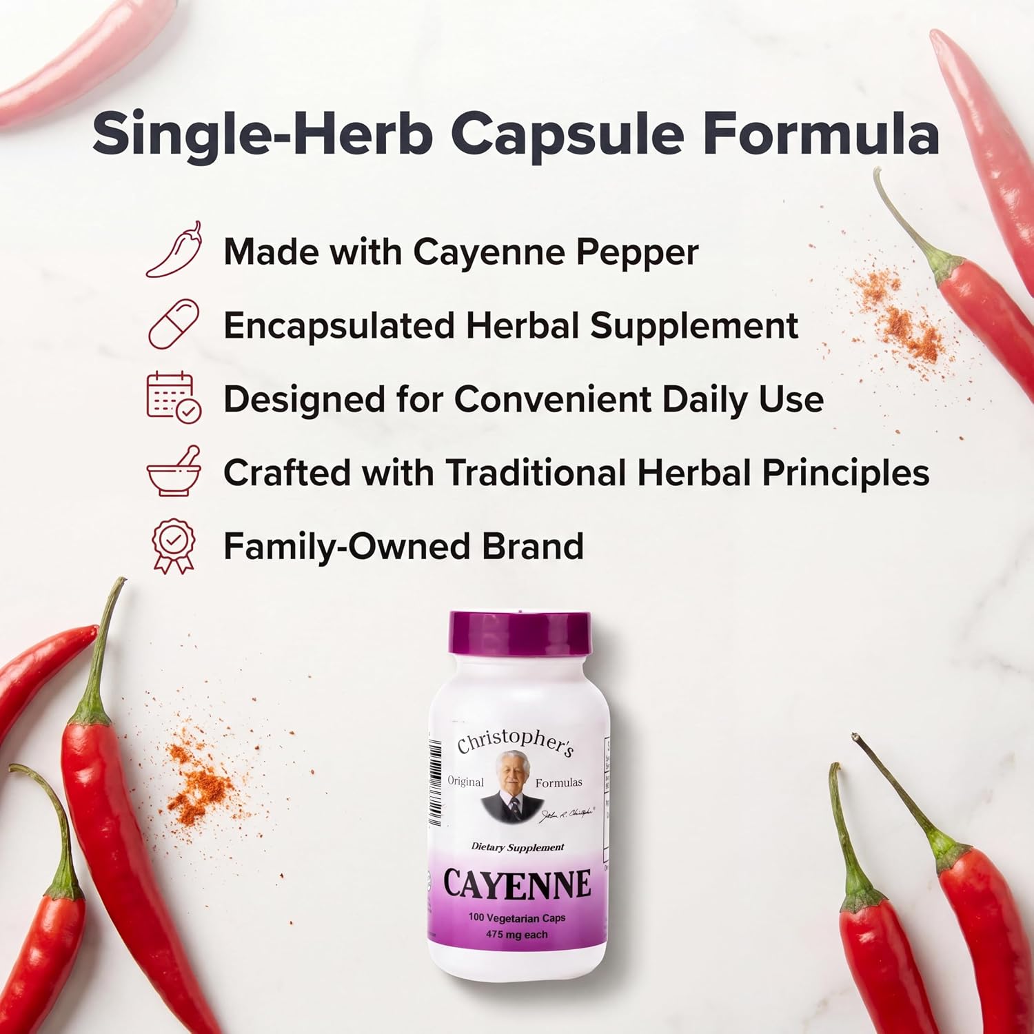 Christopher's Original Formulas Cayenne Capsules, Herbal Supplement for Circulation & Digestion, 100 Capsules
