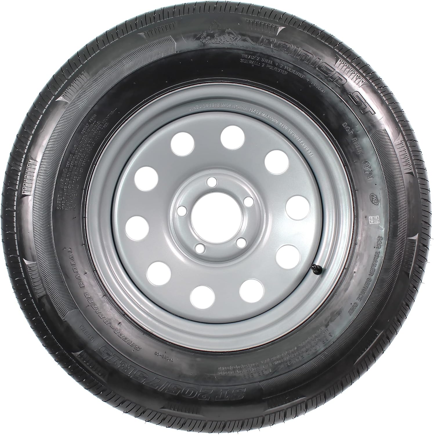 eCustomrim 2-Pack Radial Trailer Tire Rim Assembly ST205/75R15 5 Lug Silver | 205/75-15 Load Range C 6 Ply Tire With Curb Guard