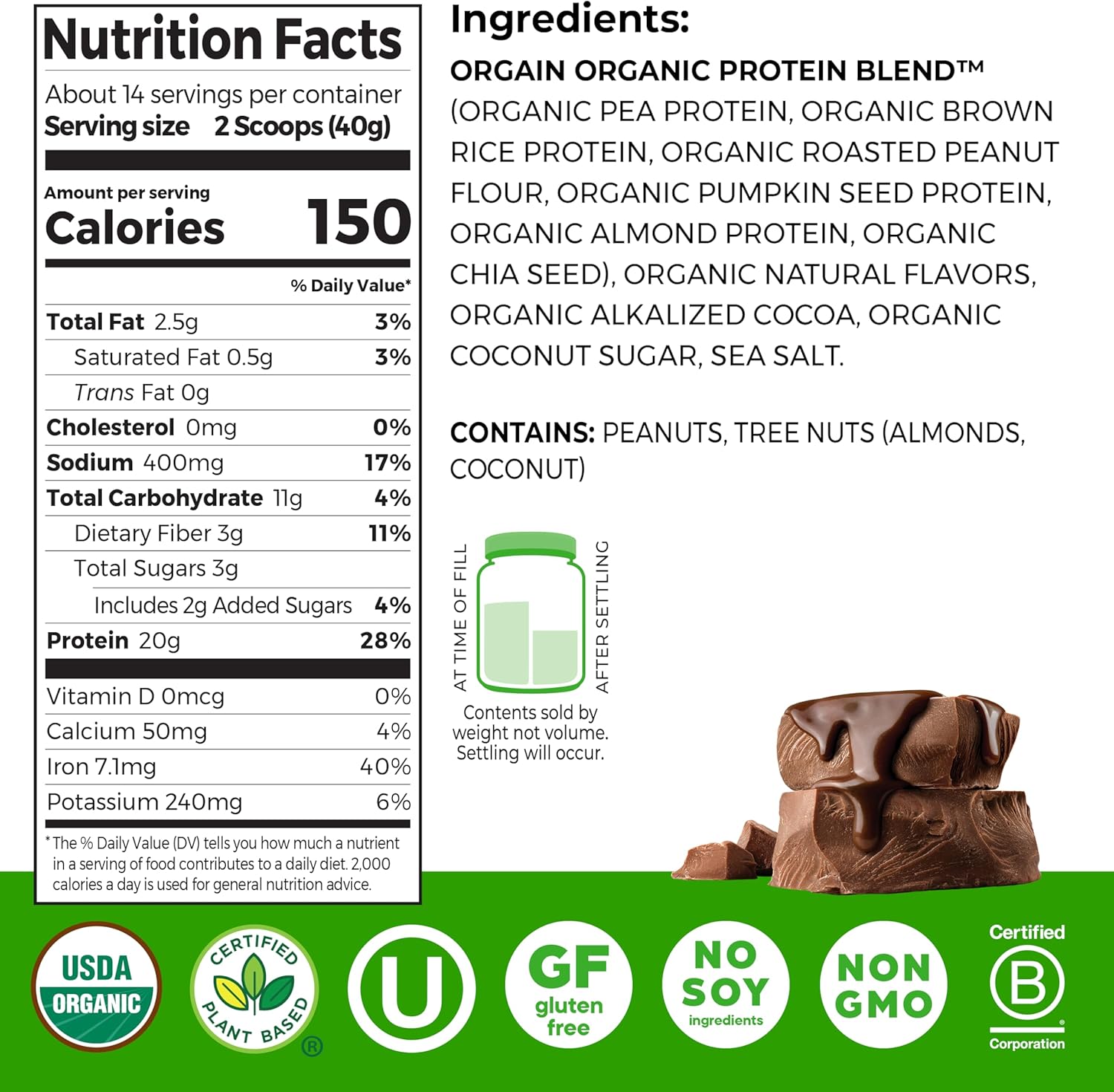 Orgain Organic Simple 20g Vegan Protein Powder, Chocolate, 1.25lb