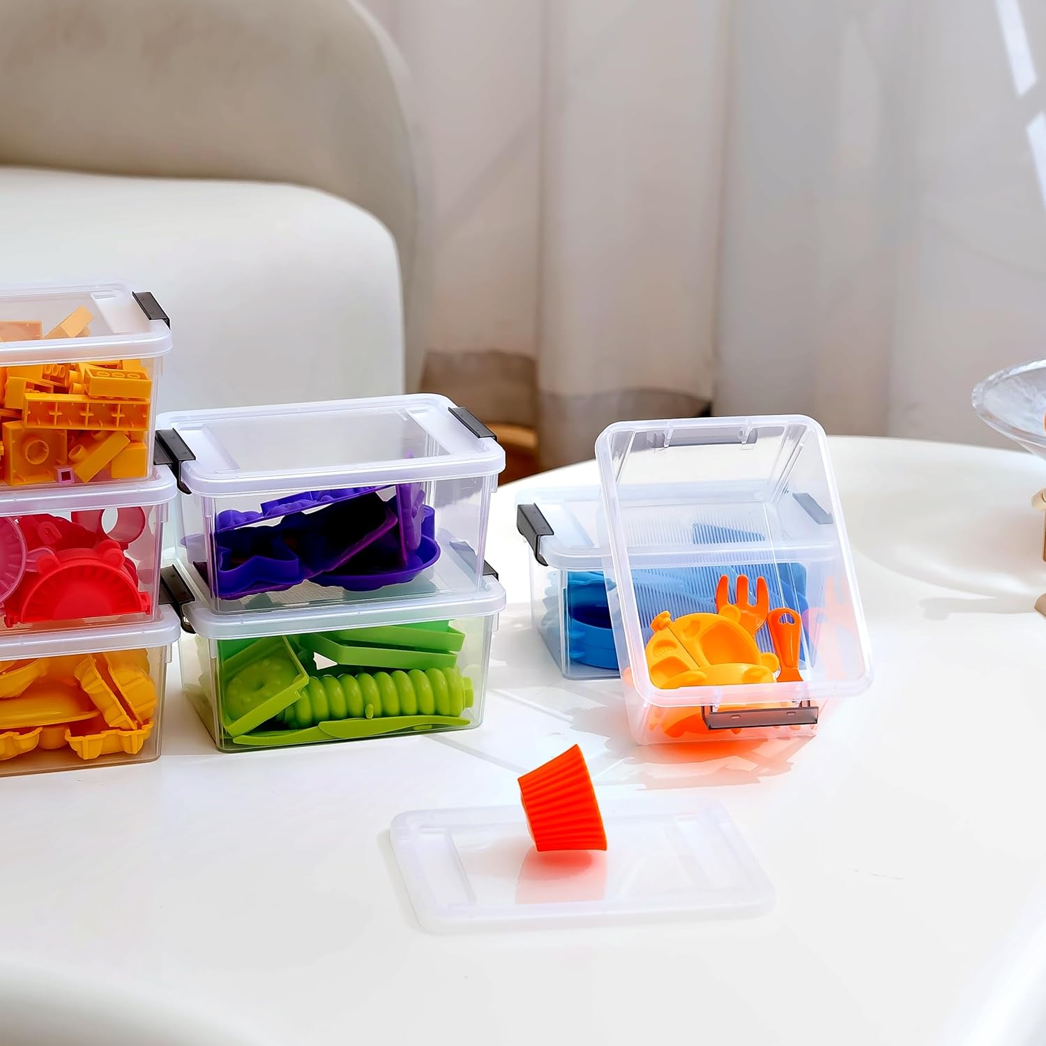 Citylife 10Packs 1.3Qt Small Storage Bins with Lids,Stackable Clear