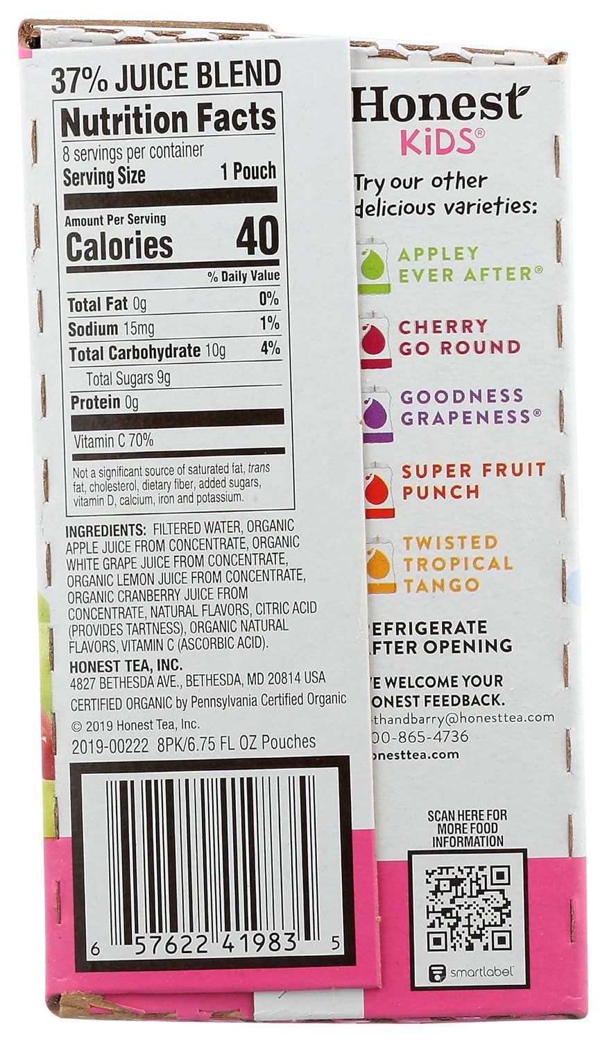Honest Kids Appley Ever After, Organic Juice Drink, 6 Fl oz Juice Boxes, Pack Of 40, Apple