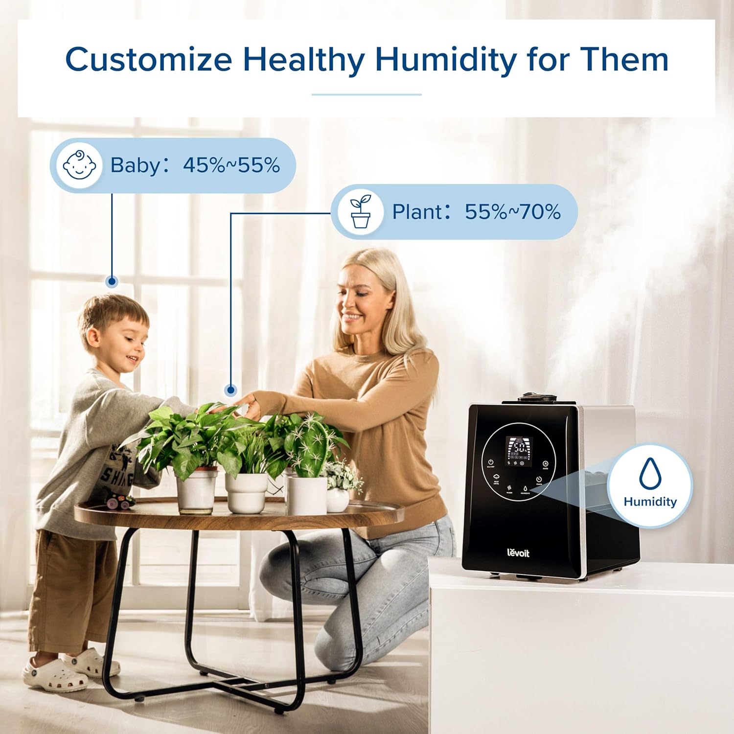 Levoit Humidifiers for Bedroom Large Room, 6L, 60H Runtime, 26dB, Smart App