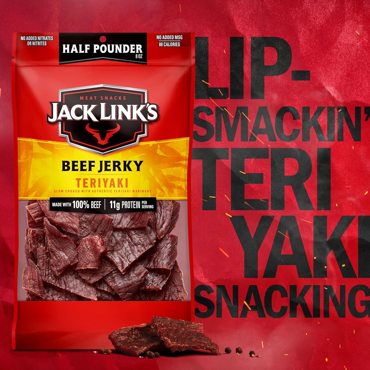 Jack Link's Peppered Beef Jerky Half Pounder - 8 oz Large Jerky Bag - Ready to Eat Real Meat Protein Snacks - 9g Protein per Serving - Made with 100% Real Beef | Large Jerky Bag - Ready to Eat Real Meat Protein Snacks - 9g Protein per Serving - Made with…