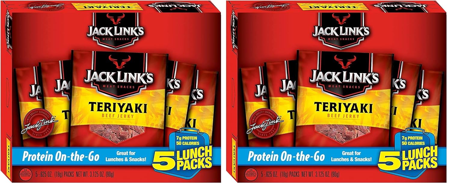 Jack Link's Teriyaki Beef Jerky Multipack - (5 Pack) 0.625 oz Bags - Ready to Eat Real Meat Protein Snacks - 7g Protein per Serving - Made with 100% Real Beef | Bags - Ready to Eat Real Meat Protein Snacks - 7g Protein per Serving - Made with 100% Real B…