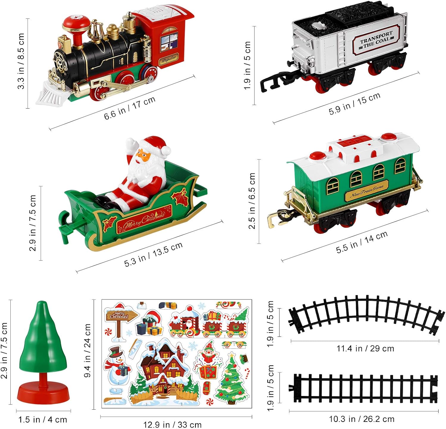Toyvian Christmas Railway Train Set with 47.2" Railway Track & 4 Cars Lights and Sounds Railway