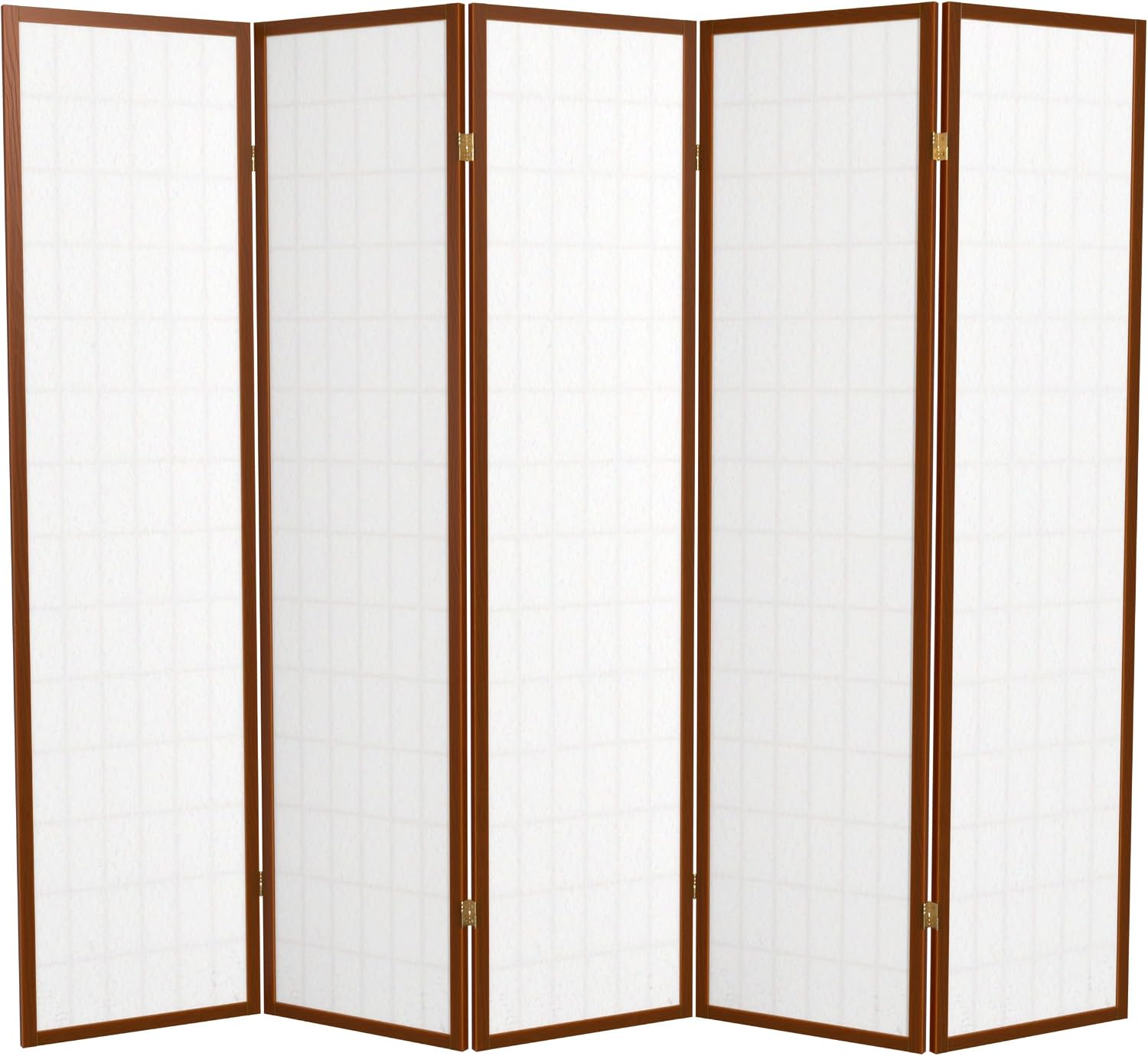 Red Lantern 6 ft. Tall Window Pane Shoji Screen - Walnut - 5 Panels