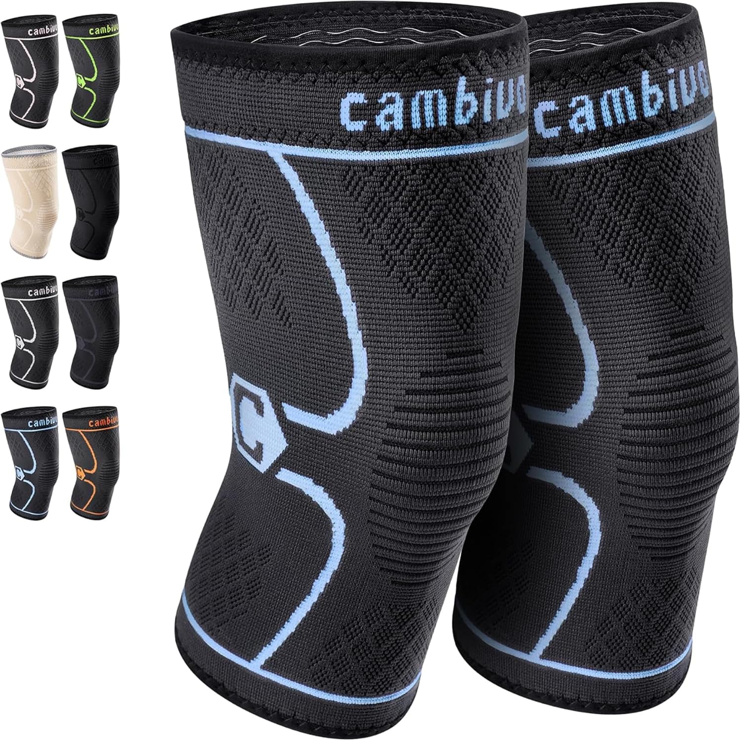 CAMBIVO 2 Pack Knee Braces for Women & Men, Knee Compression Sleeves for Knee Pain Relief, Knee Support with Non-Slip Silicone, Breathable, for Running, Workout, Weightlifting & Daily Use, Arthritis Support (Black, Medium)